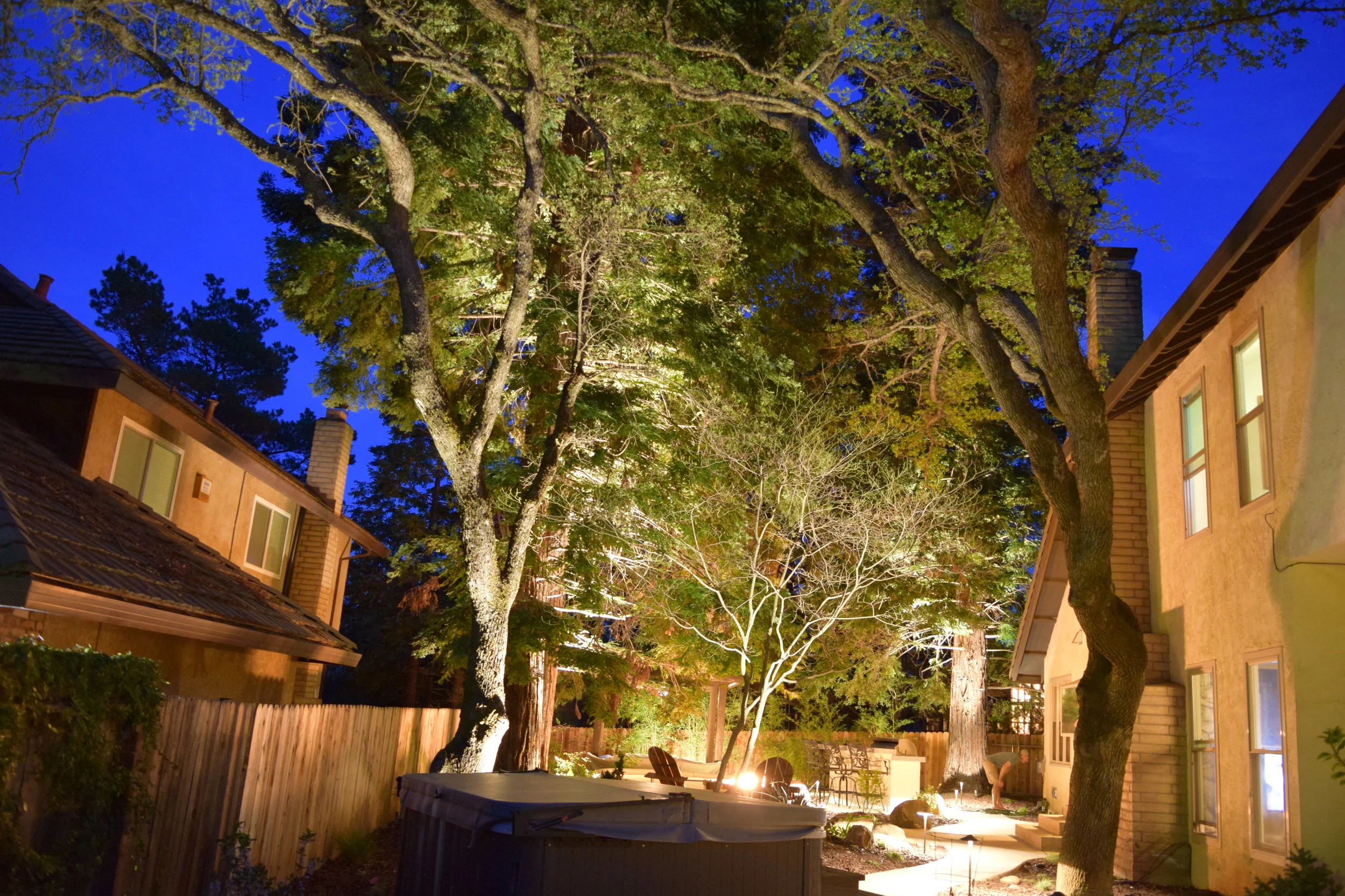 Lighting, while creating an enjoyable night scene or room in a landscape, can direct people's eyes and experience