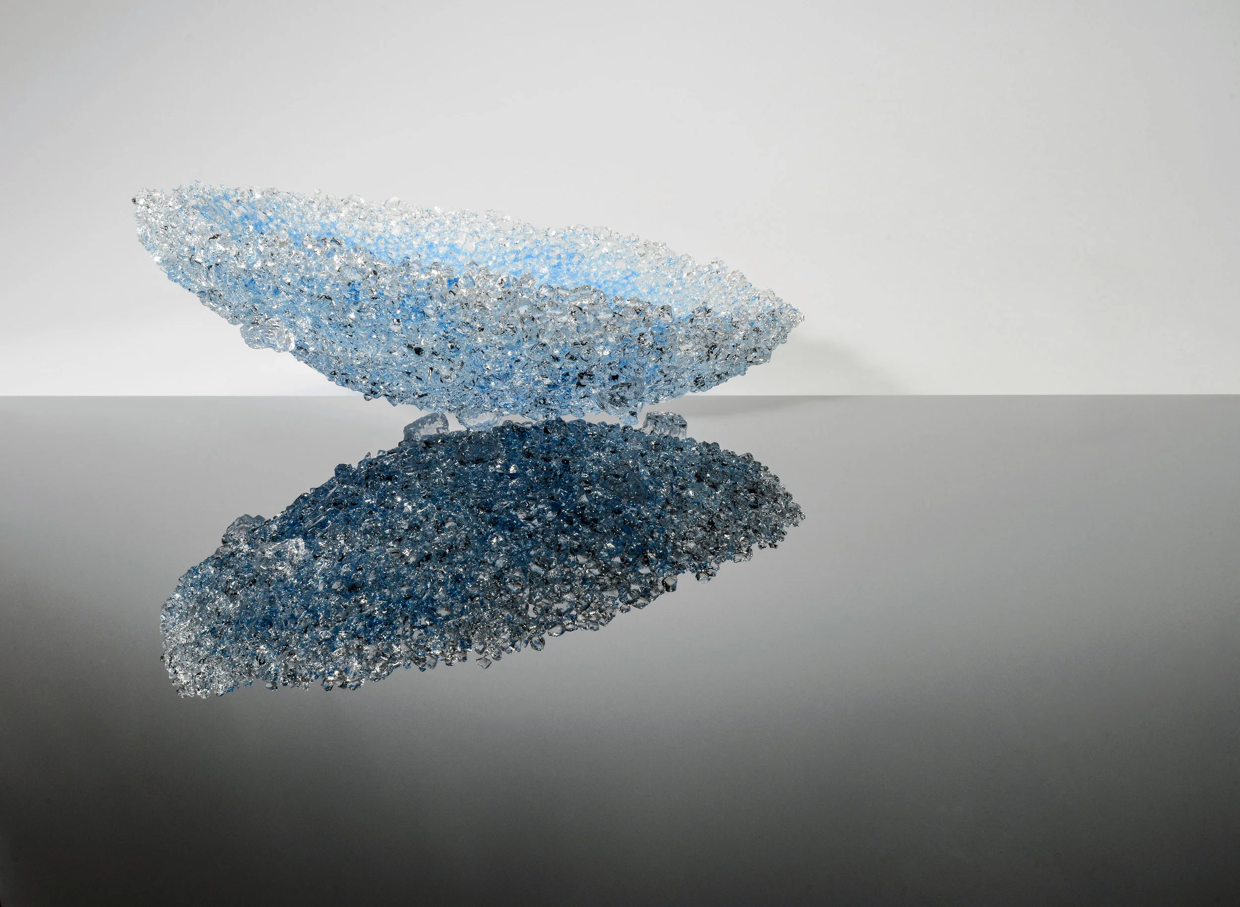 exquisite blue sculptural crystal vessel - clear glass with crystal clear and blue nuggets Naomi Jacques
