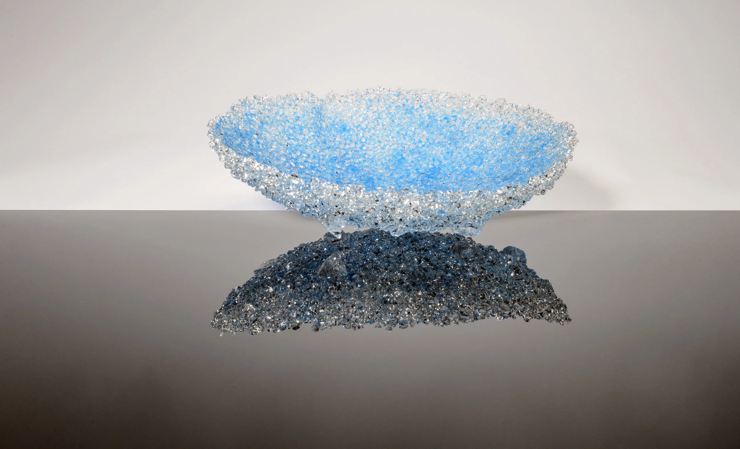 exquisite blue sculptural crystal vessel - clear glass with crystal clear and blue nuggets Naomi Jacques