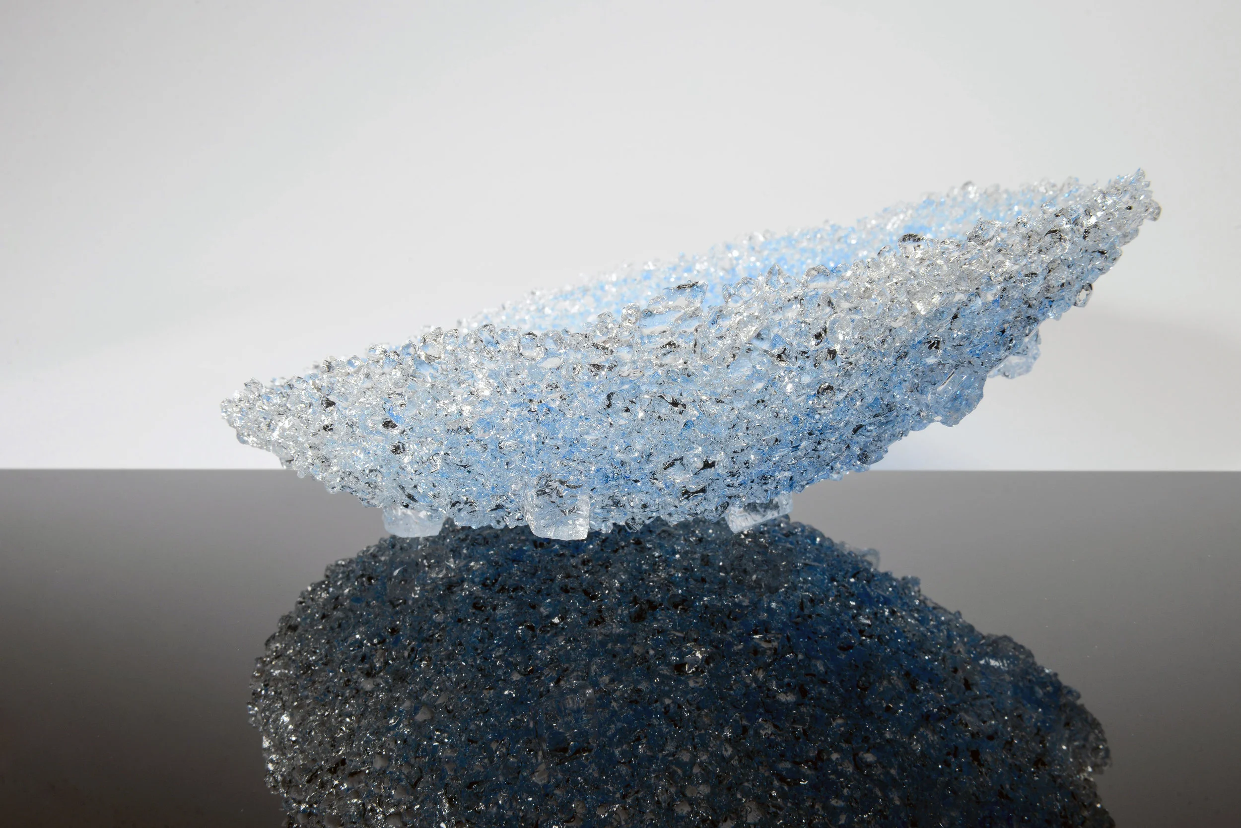 exquisite blue sculptural crystal vessel - clear glass with crystal clear and blue nuggets Naomi Jacques