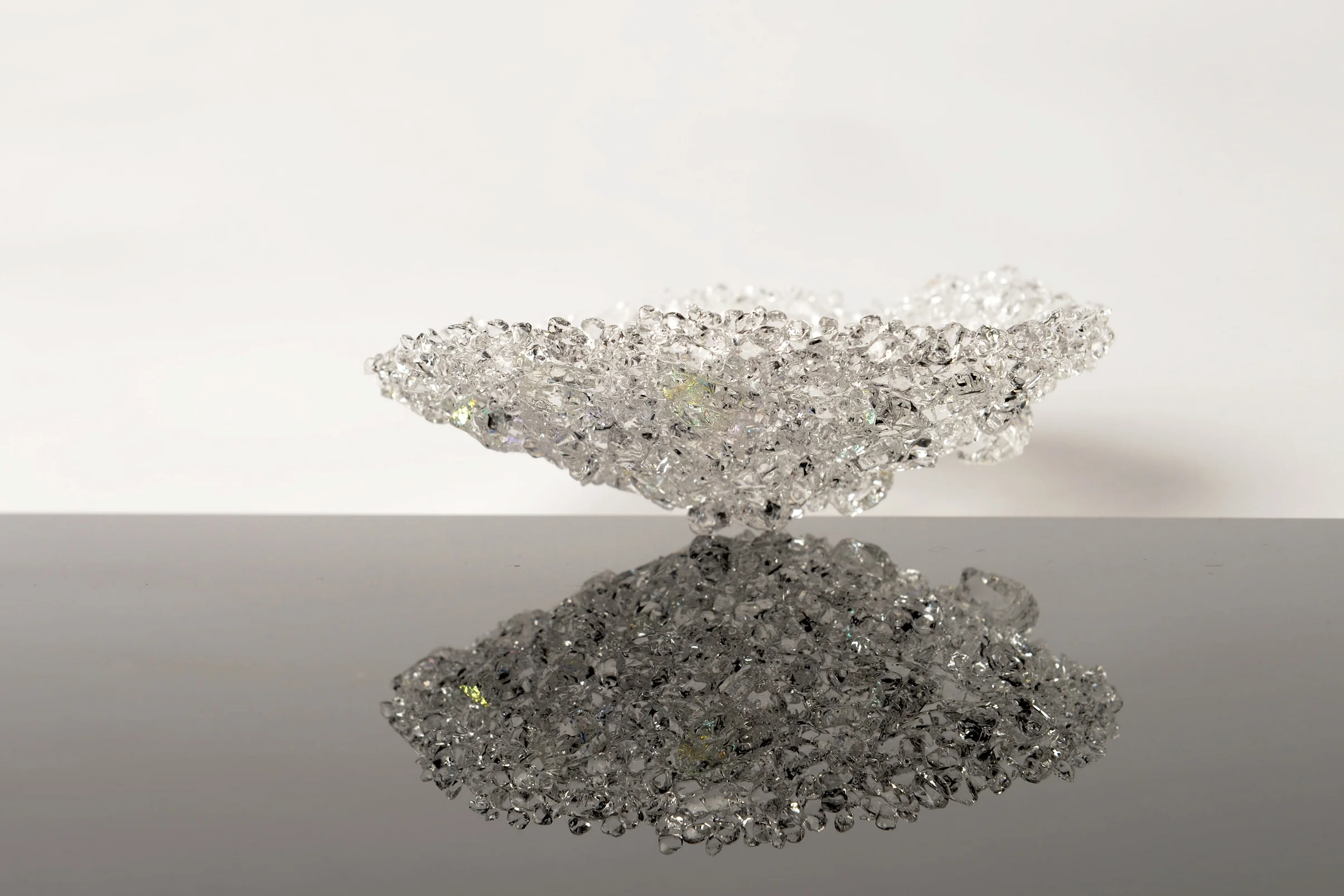 sculptural crystal vessel - clear glass with crystal clear and dichroic nuggets