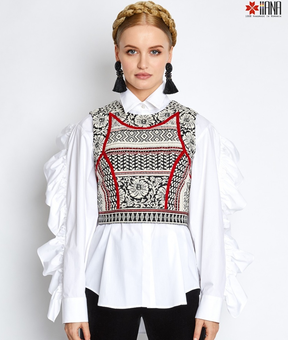 Fashion Traditional Dresses Traditional Blouses Rose-Blusen Traditional Blouse natural white flower pattern 