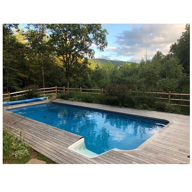 Missing swimming in one of our favorite transformations.  Our clients (turned friends) had these 3 cabins in the woods with a pool.  The bones of the property was amazing but it had no movement or comforting human experience outside.  Take a look at 