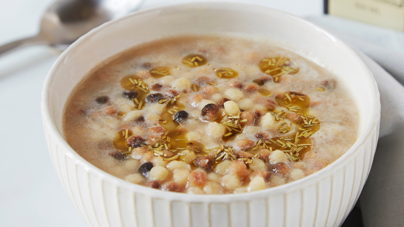 Fregola soup w/ cannellini beans