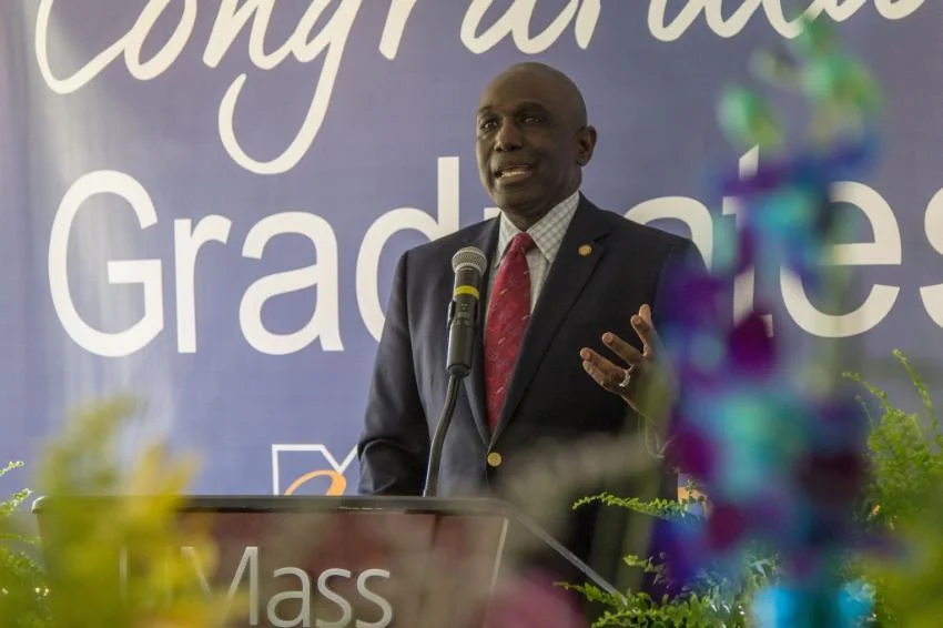 Chancellor Johnson talks with the Providence Business News