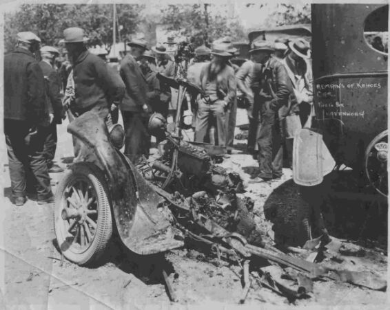 The remains of Kehoe’s car, which he had also caused to explode outside of the school.