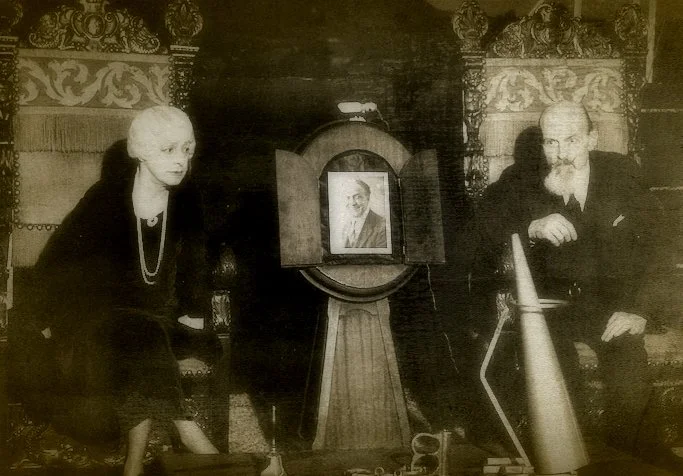 Bess Houdini and Eddie Saint as they prepare for the last Official Houdini Seance in 1936 -- 10 years after Harry's death