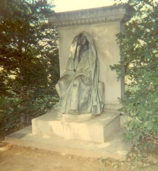Black Aggie as she looked in 1966. As the stories claimed, no grass would grow in front of the monument (Photo courtesy of Pat Bailey)