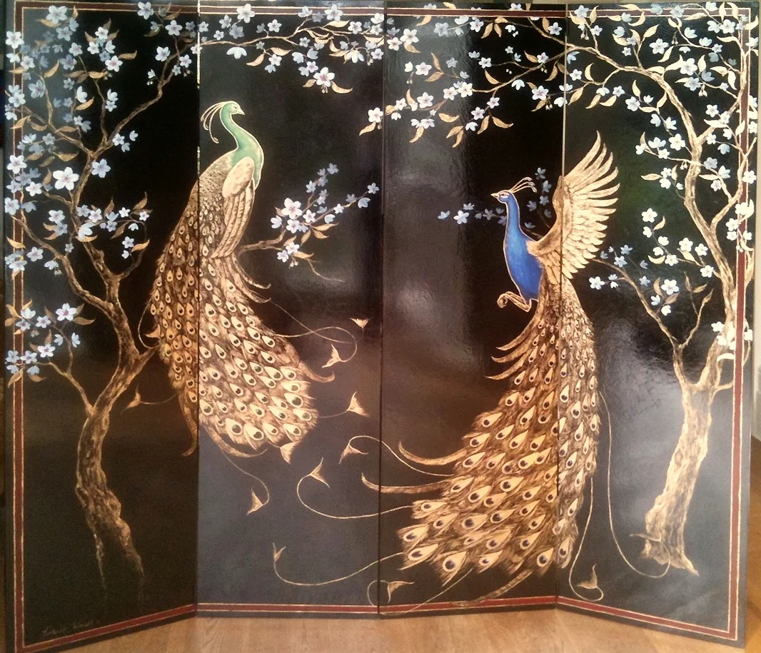 Frederick Wimsett - Murals - screens - handpainted -Peacock Screen Front .jpg