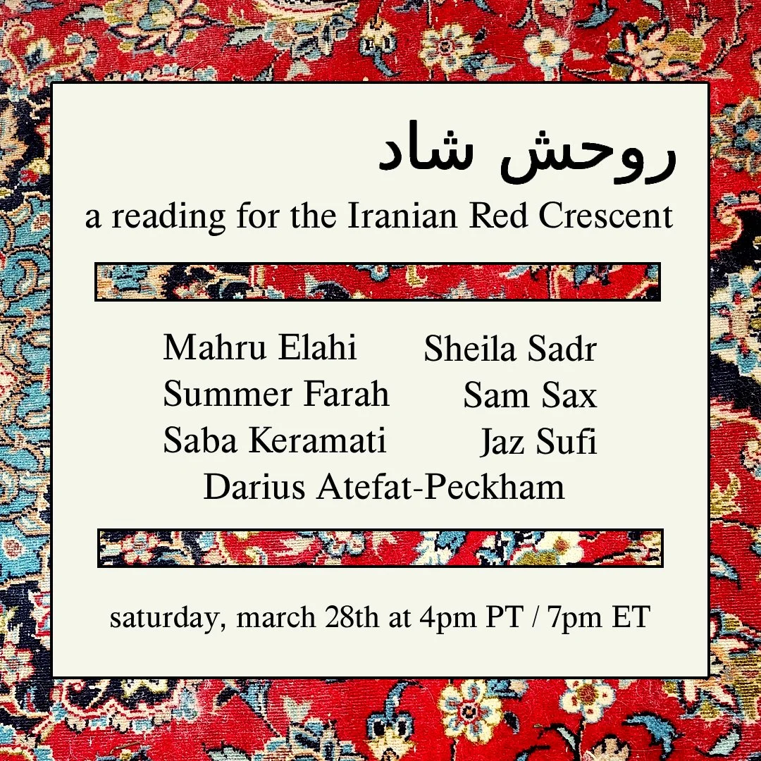 Around the Community: Ruhesh Shad Reading Fundraiser for the Iranian Red Crescent