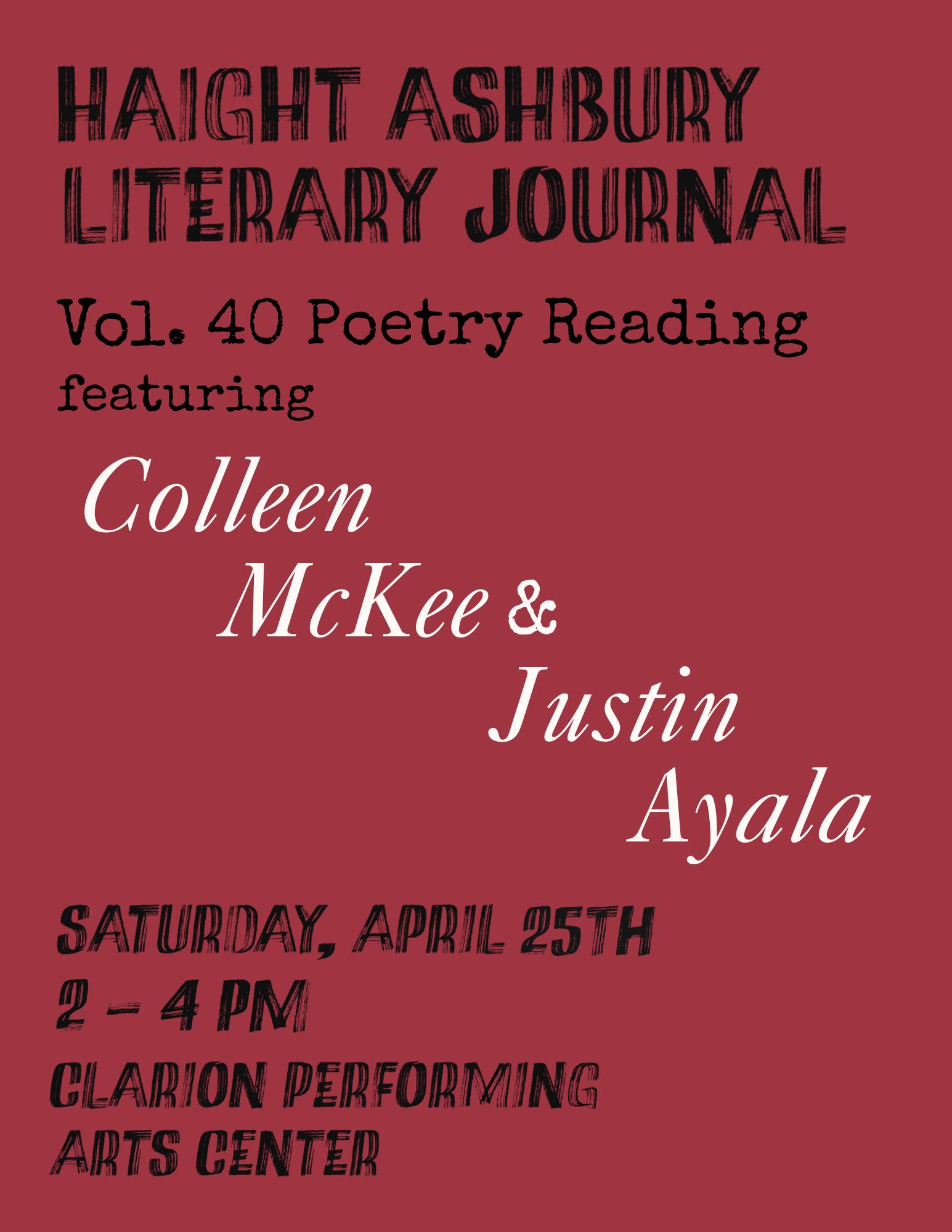 Around the Community: Haight Ashbury Literary Journal Vol. 40 Launch and Reading 