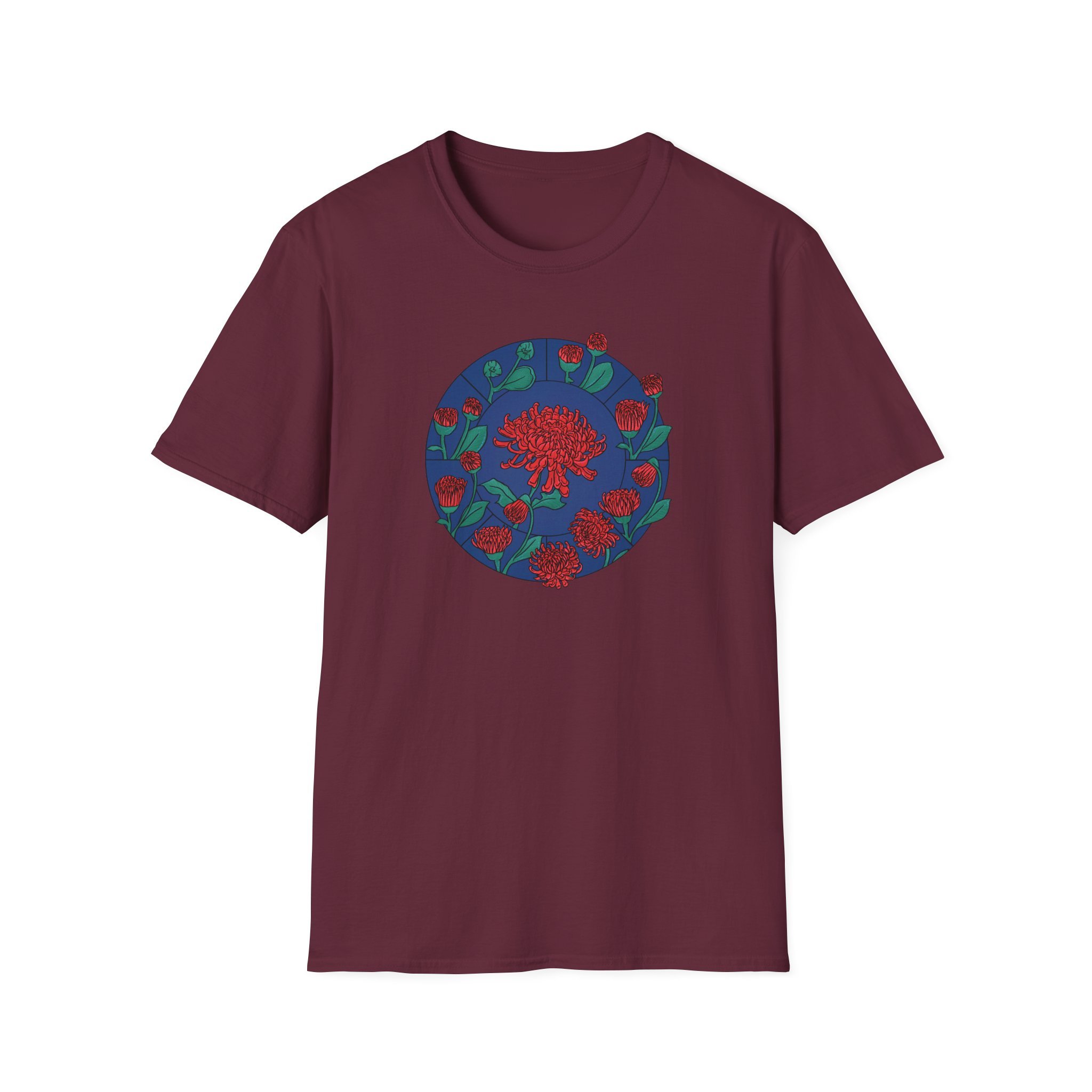 2025 APAture Floral Mandala T-Shirt — Red Chrysanthemum Botanical Tee (More Colors)