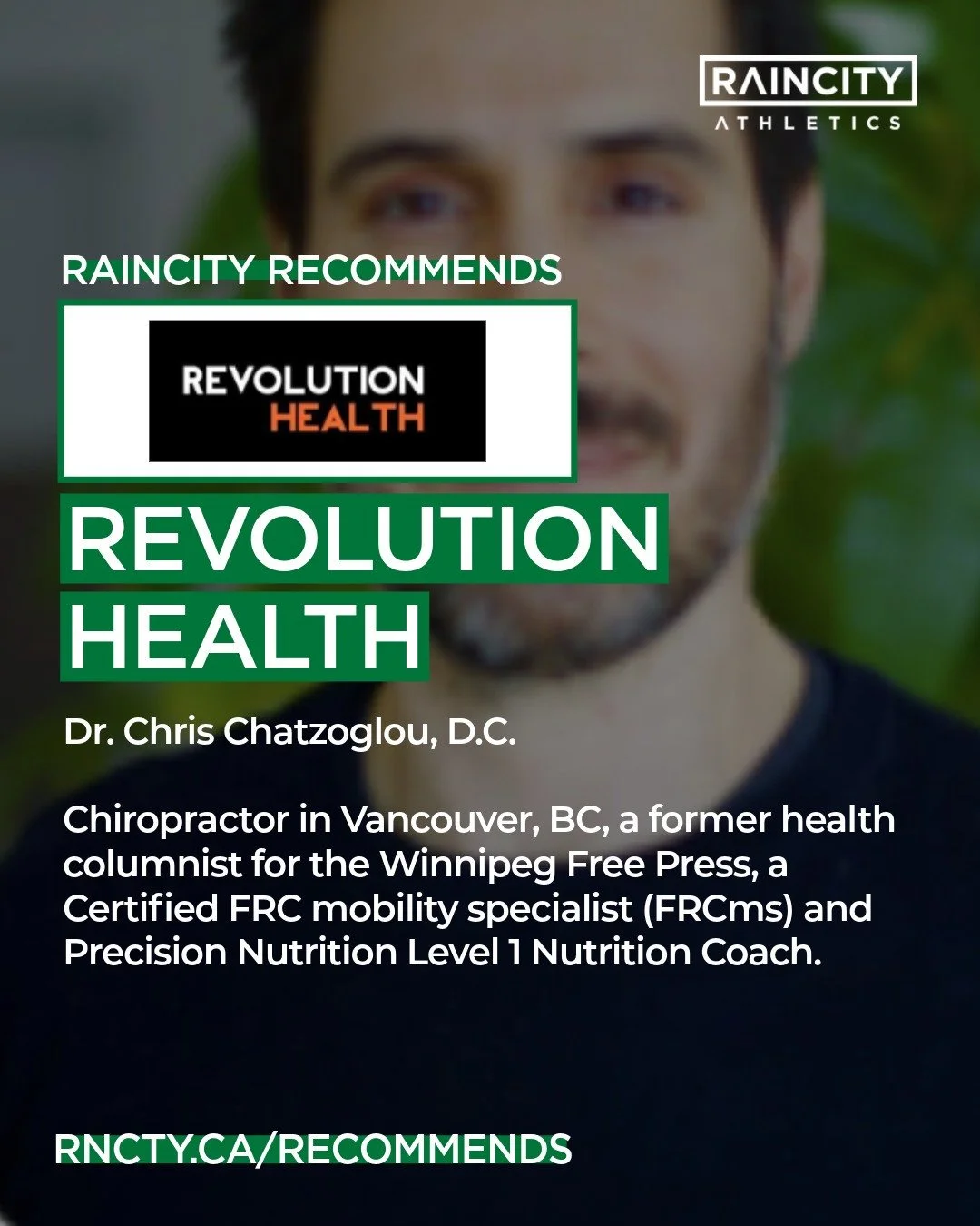 #RaincityRecommends - Dr. Chris has over two decades of experience helping people reclaim their health through chiropractic care. He's a Certified FRC Mobility Specialist, CrossFit Level 3 Trainer, and a former health columnist for the Winnipeg Free 