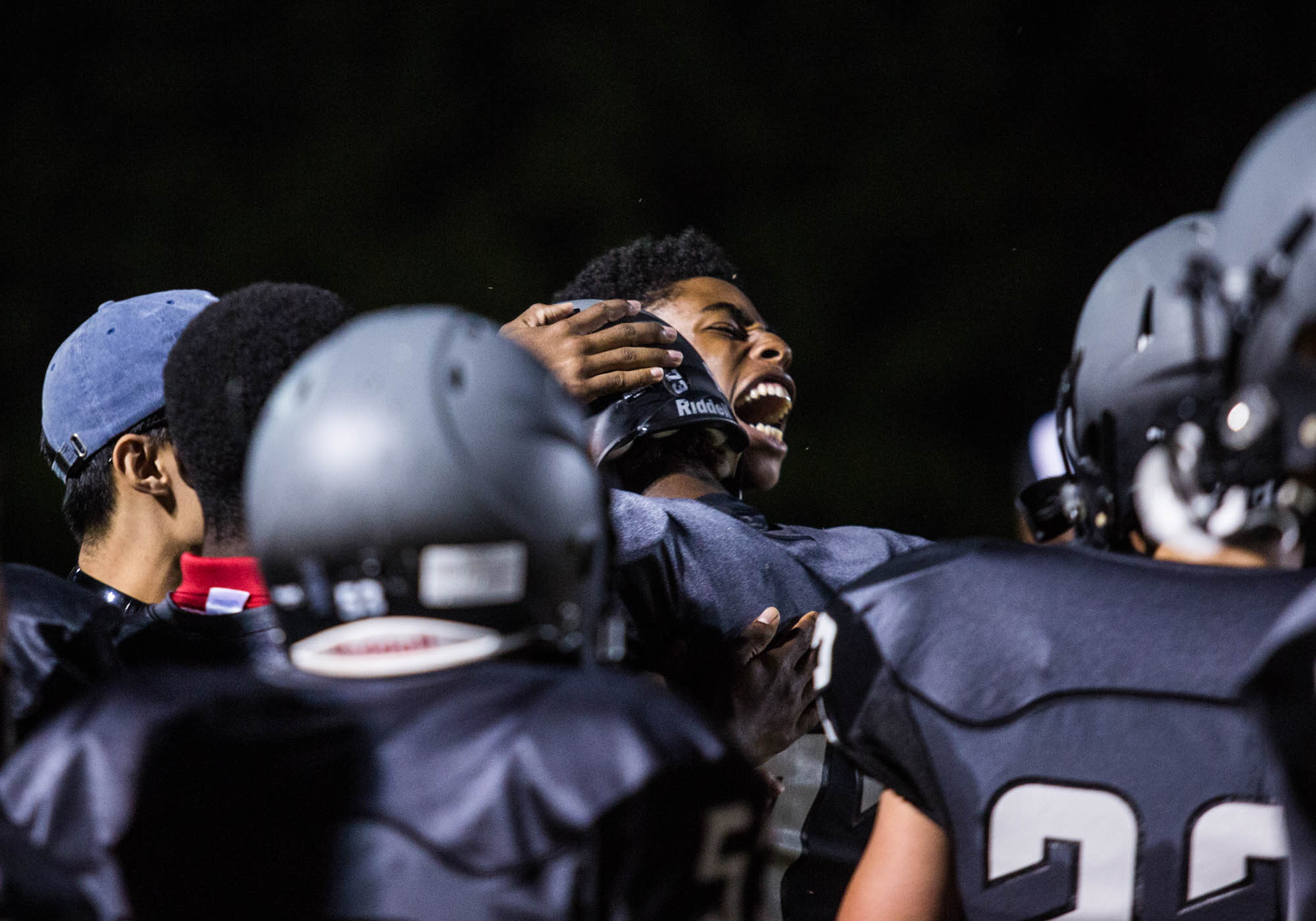 Players celebrate after a close win on homecoming. The Wildcats triumphed 33-0. “I think we got a lot of players who are really committed to being better in the off season. A lot of people are going to come out to the weight room; no days off. I’m really excited to play a varsity schedule next year and show east what this new team is all about,” said Butler.