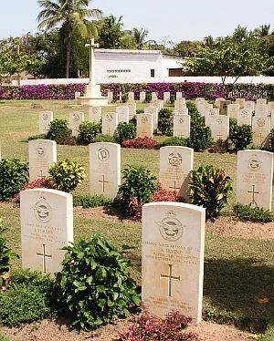 Headstones of fallen servicemen in the Fajara War Cemetery, The Gambia.