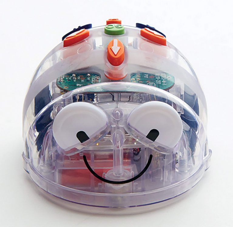 A blue bot, similar to those acquired by the school district