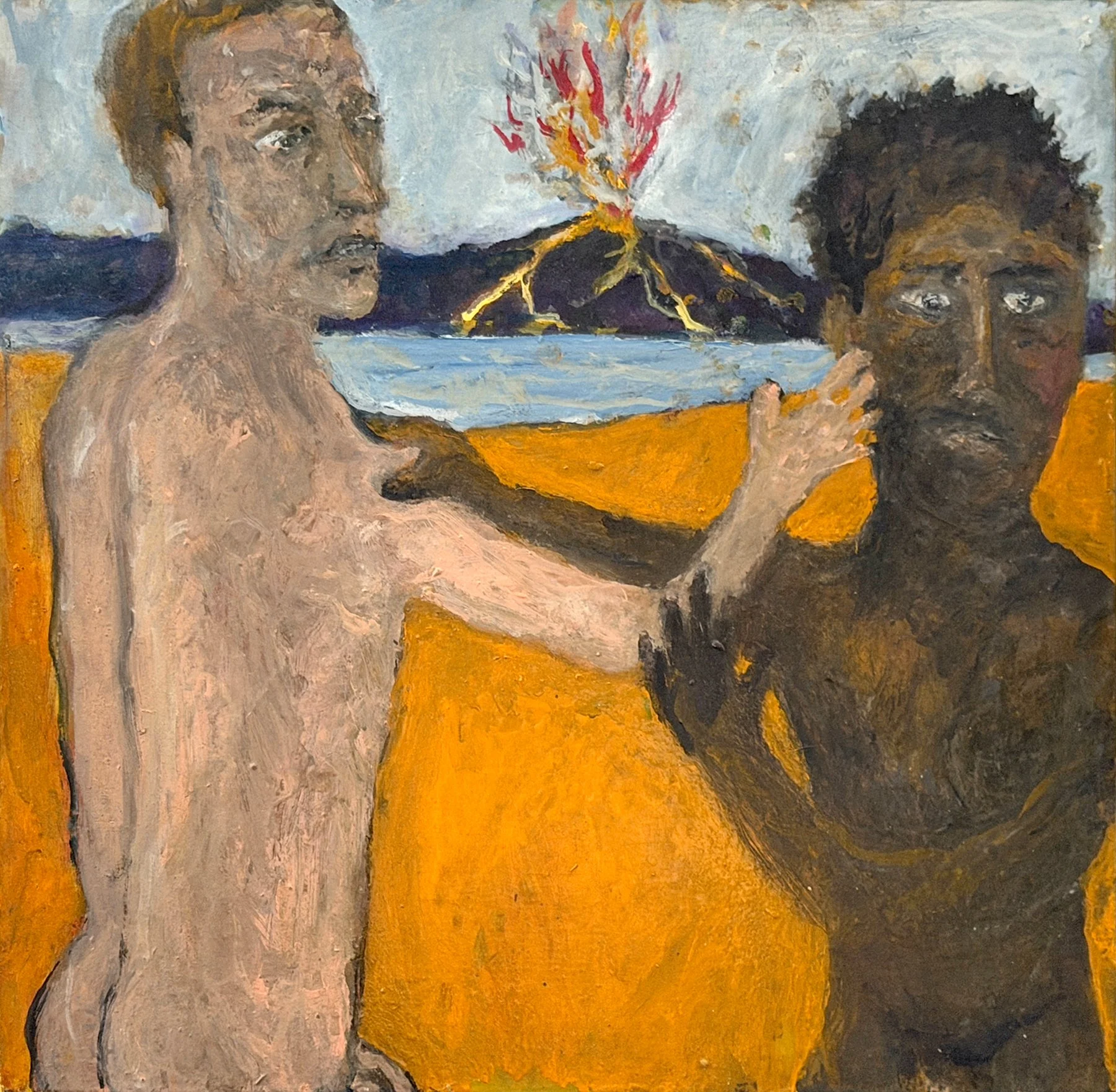 "Expulsion of the Stranger (Under the Volcano)",  oil on wood, 12 x 12 inches, 2026