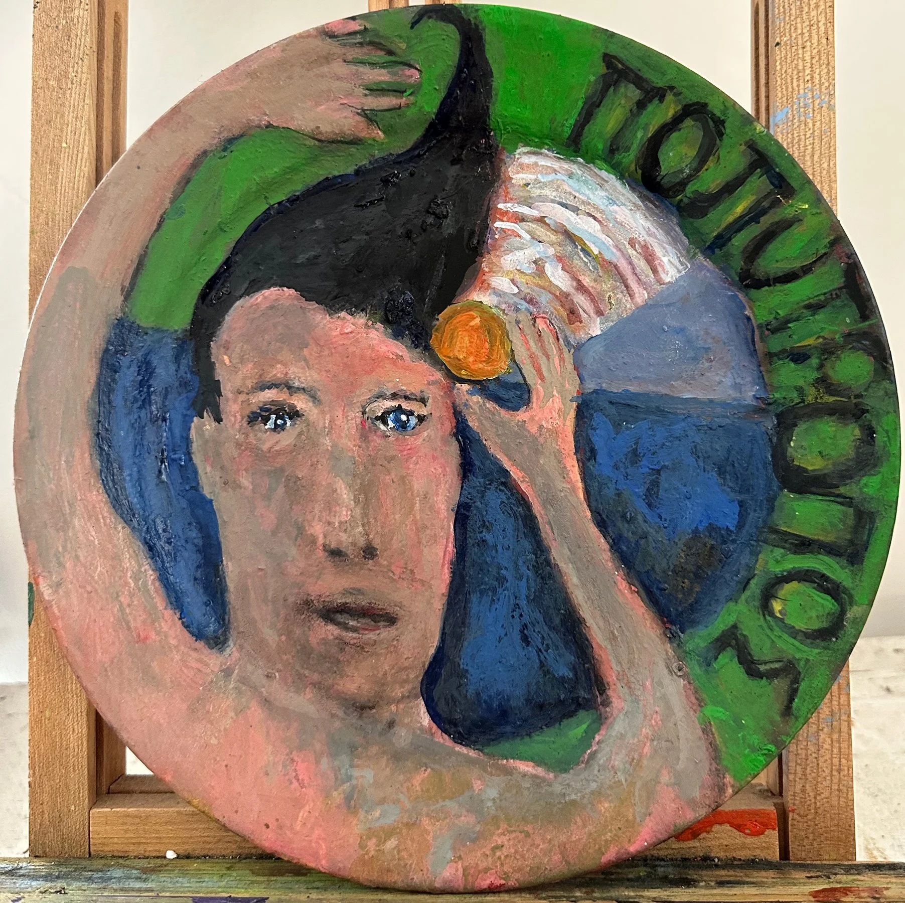 "Odysseus Polytropos", oil on ceramic plate, 10 inches, 2023