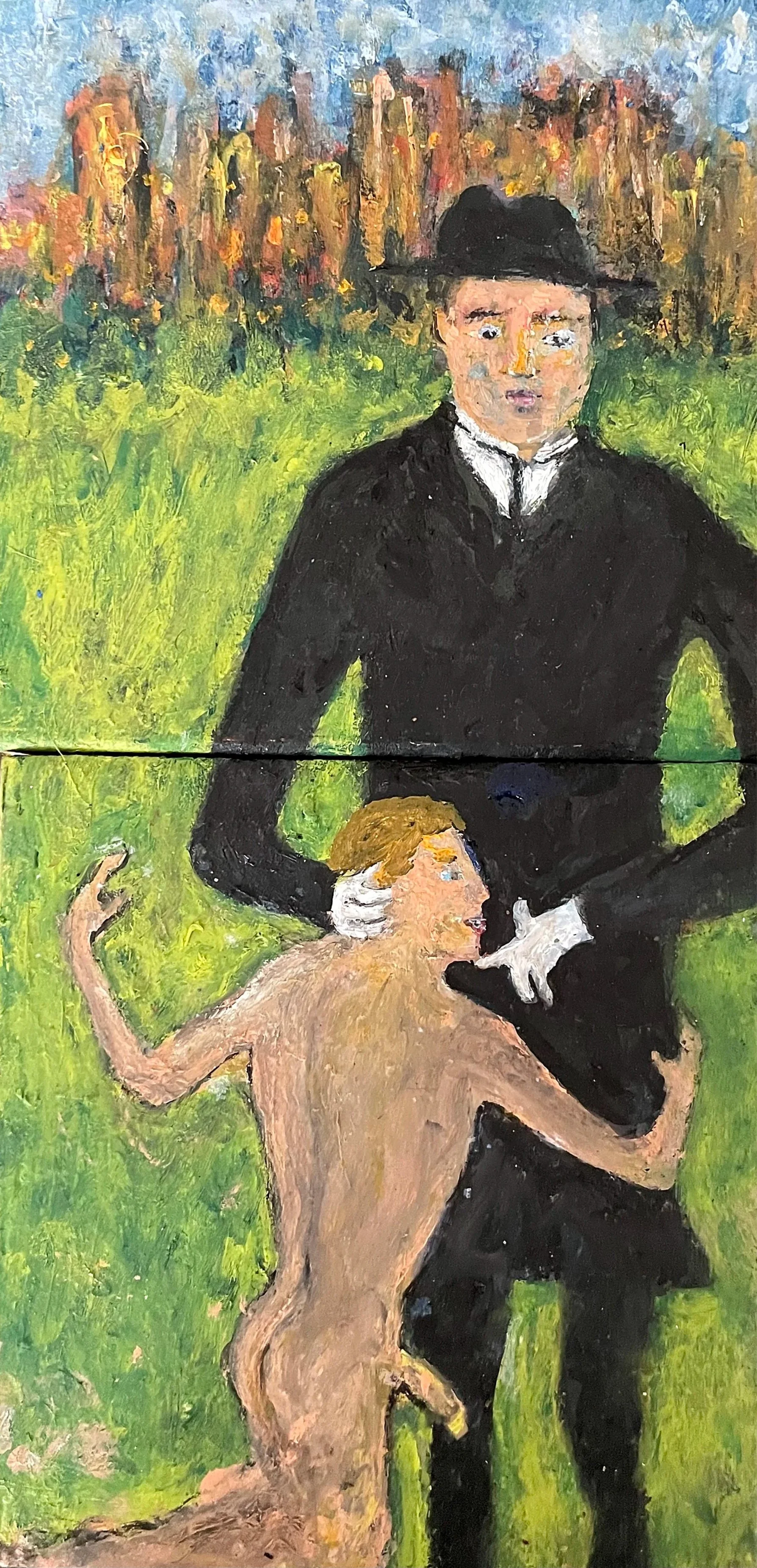 "The Ramble", oil on wood diptych,  24 x 12 inches, 2021-2022