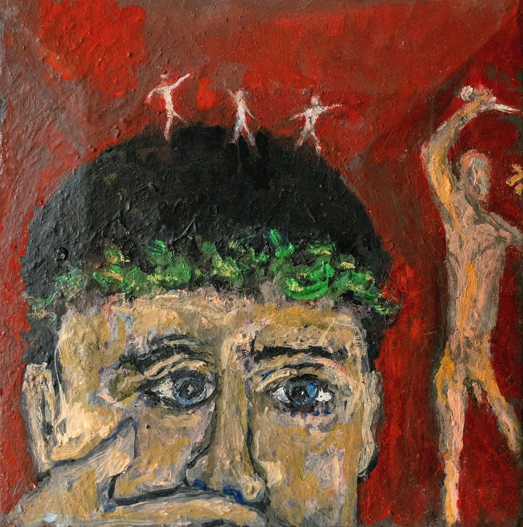 "Orestes and Pylades pursued by the Furies", oil on beveled wood, 8 x 8 inches, 2024