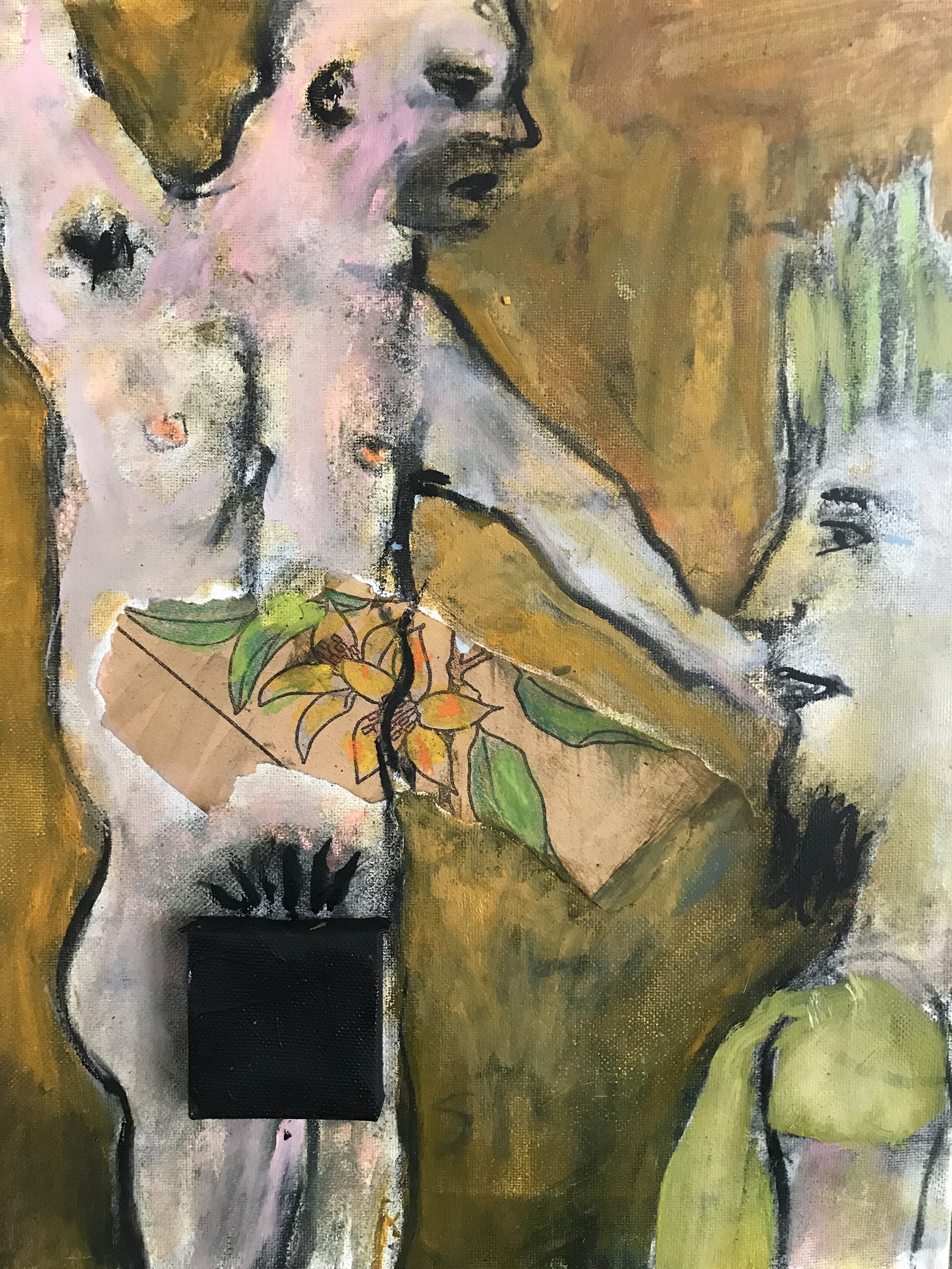 "Hookup (Community Standards Compliant)", mixed media collage on canvas, 11 x 8 inches, 2019