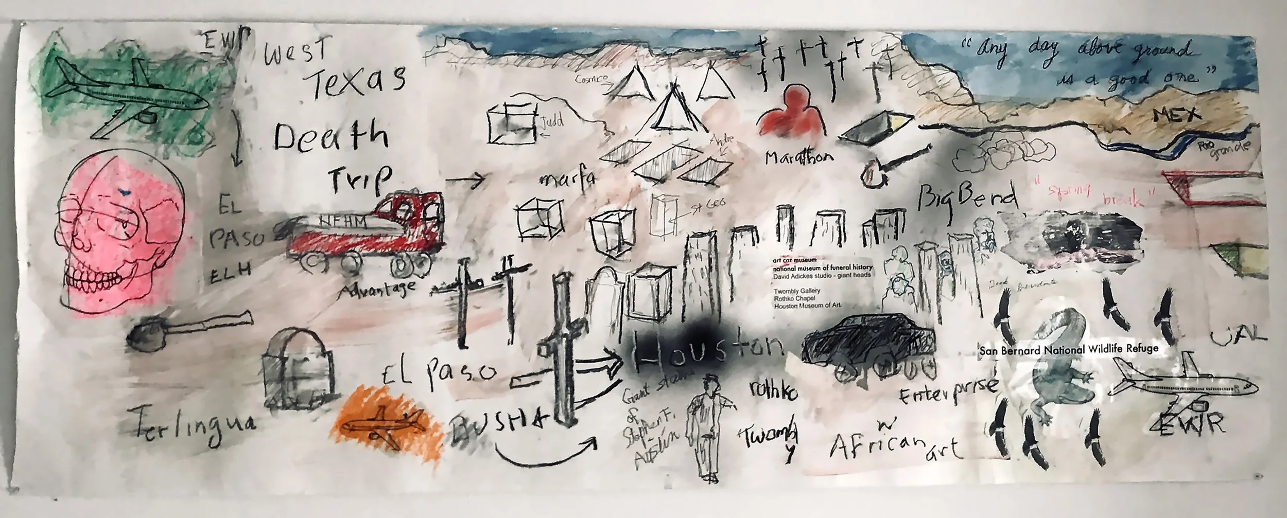 "West Texas Death Trip", mixed media on paper, 24 x 65 inches, 2018