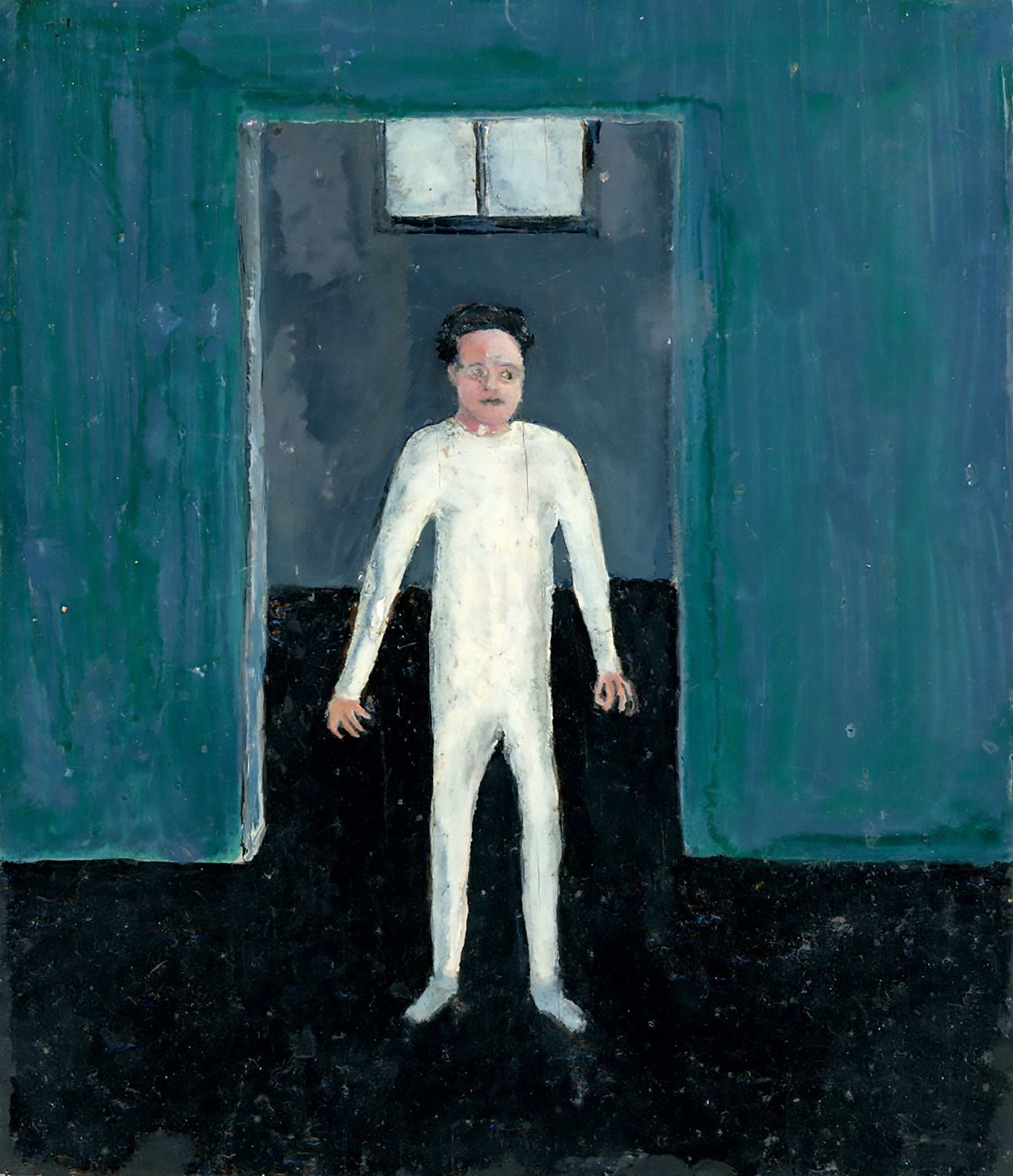"Man in White pjs", oil on wood, 6 x 6 inches, 1986