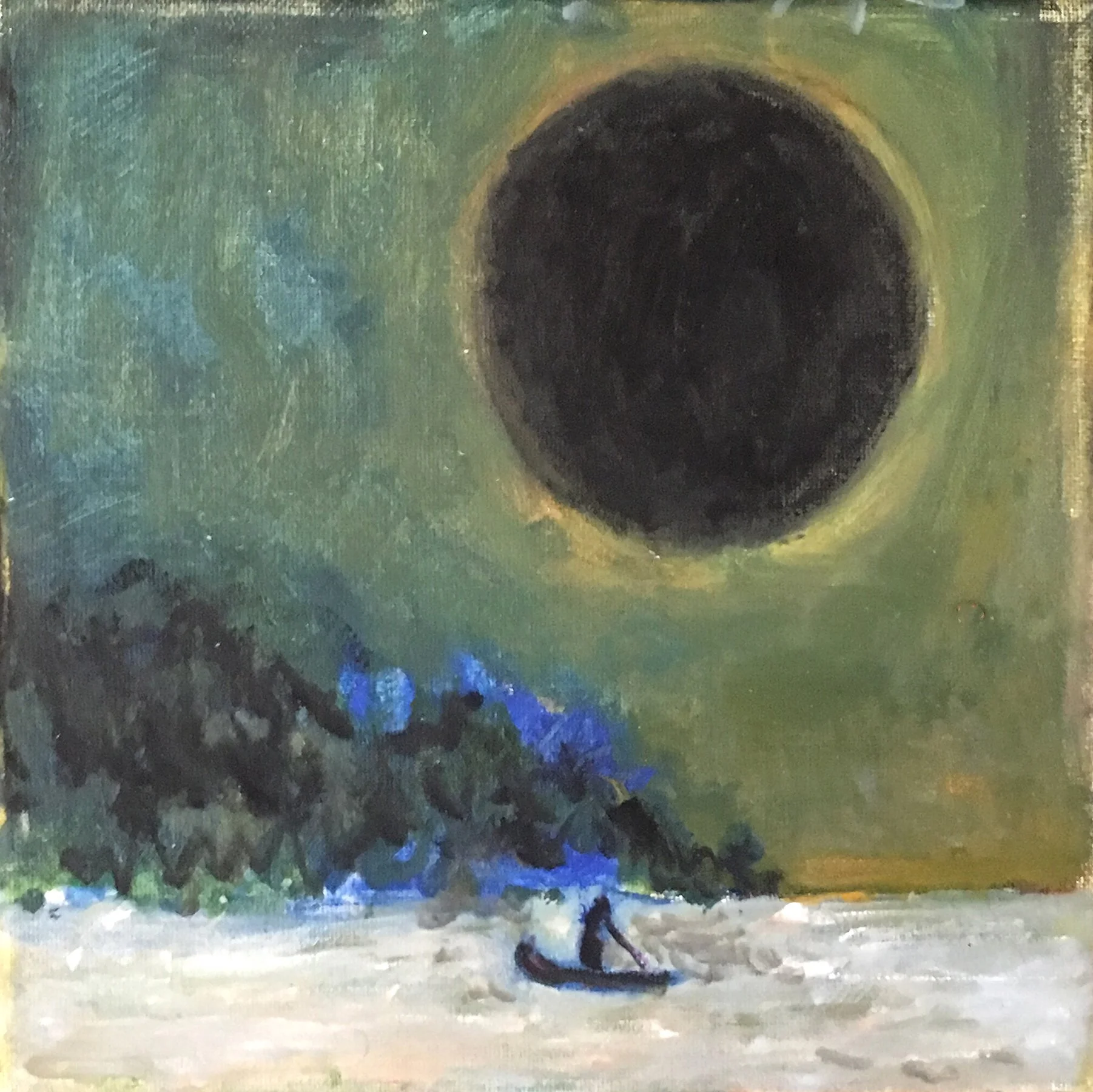 "Eclipse with Charon", oil on canvas, 8 x 8 inches, 2017
