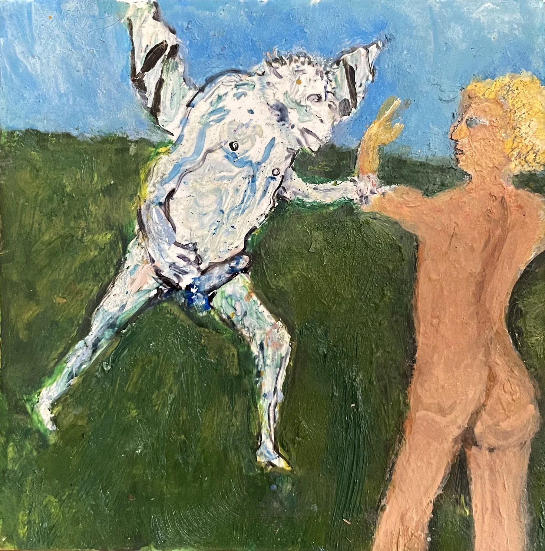 "Incubus/Succubus", oil on tile, 8 x 8 inches, 2021