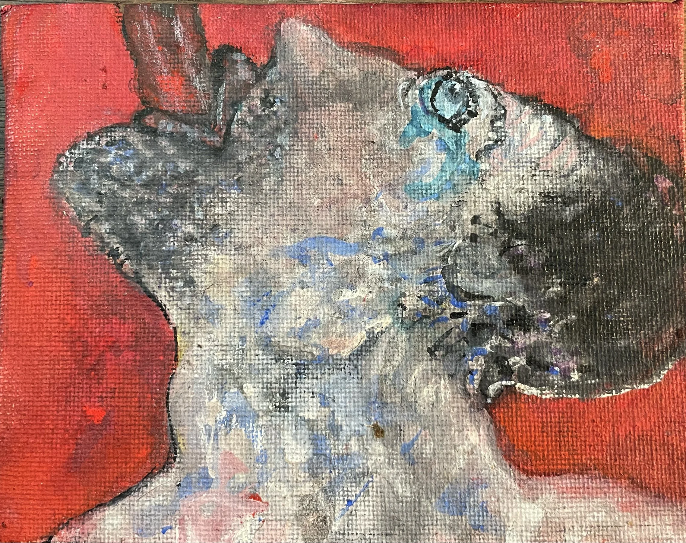 "Fellatio", mixed media on canvas board, 4 x 6 inches, 2021