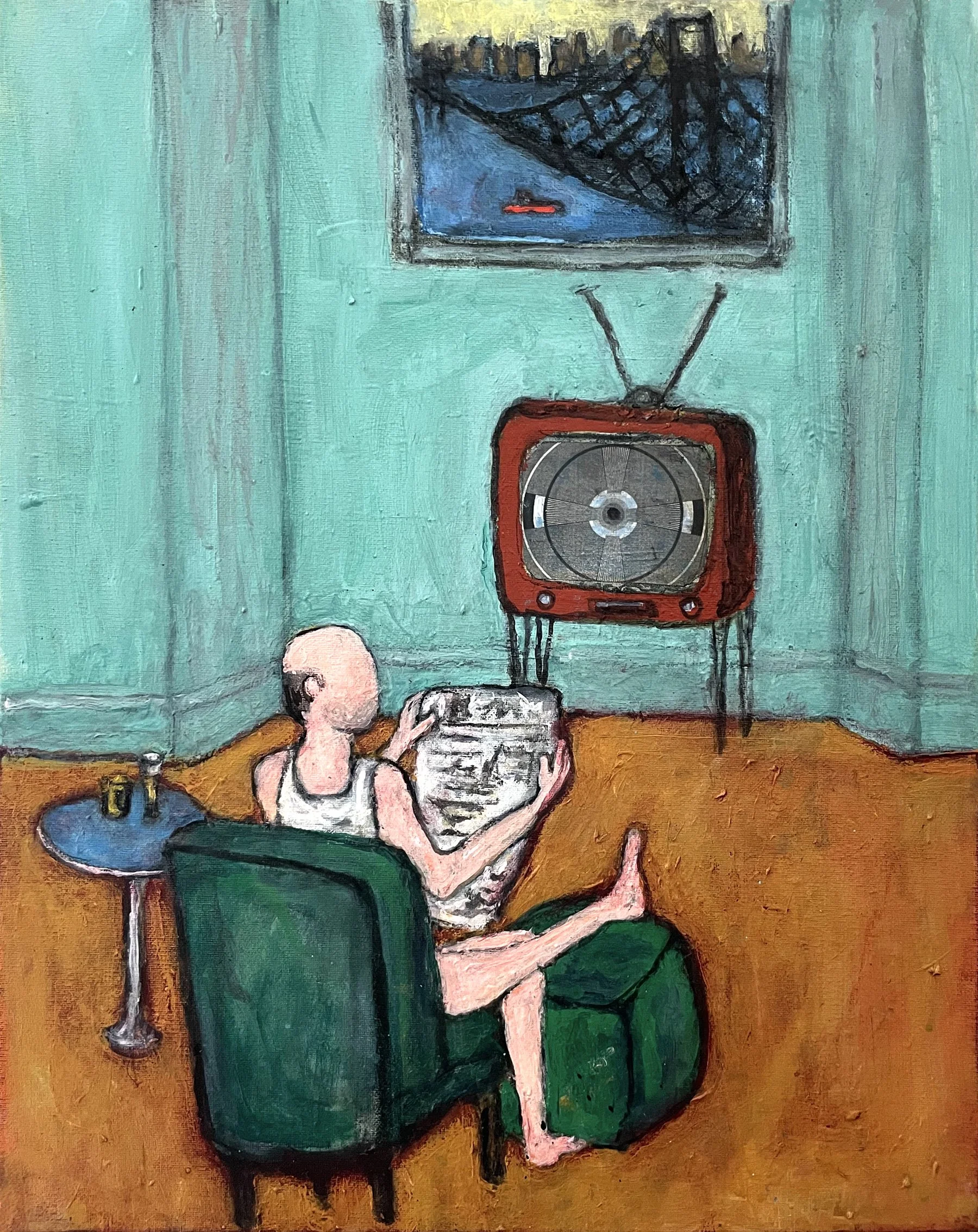 "Bronx Primitive", oil and collage on canvas, 20 x 16 inches, 2019