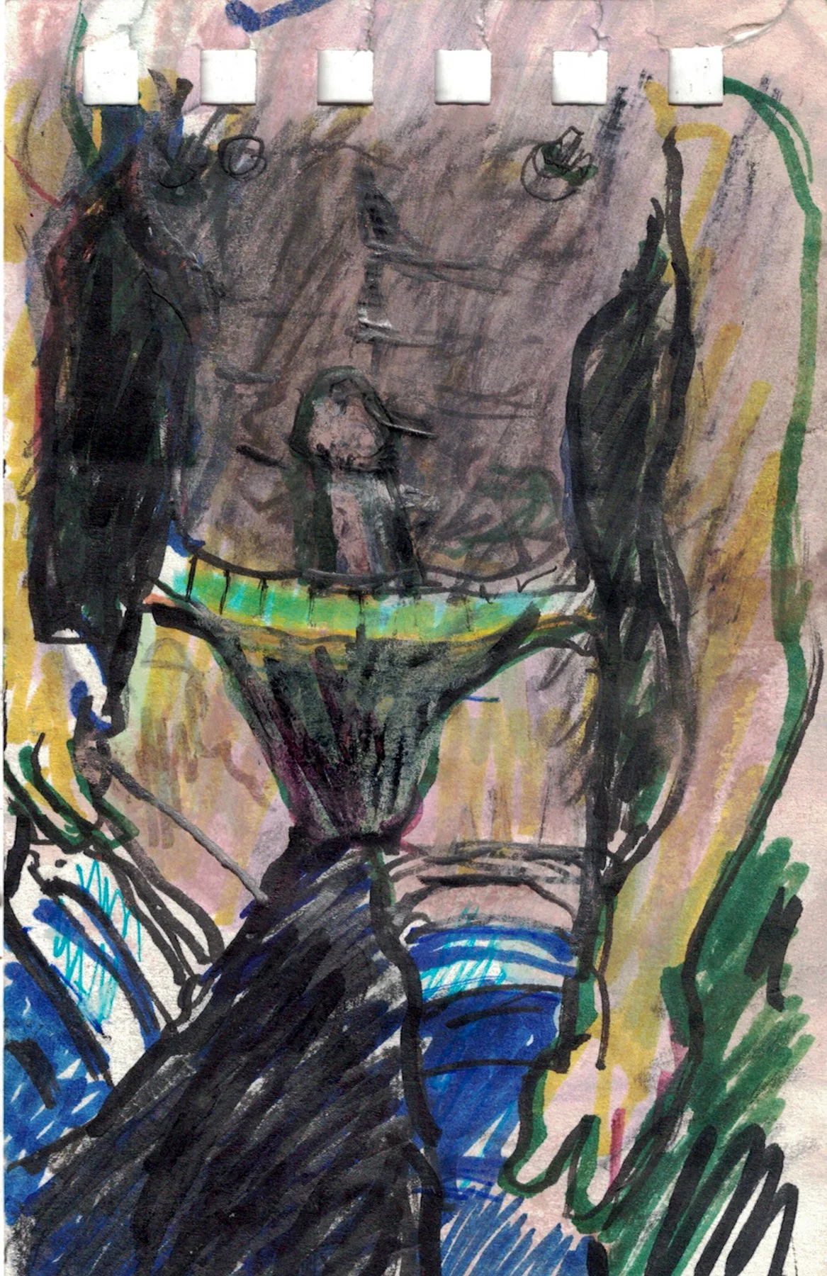 "Sportsman with Blue Sox", watercolor on paper, 5 x 3 inches, 2022