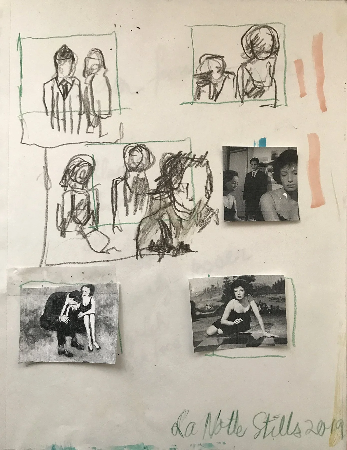 "La Notte stills", mixed media on paper, 20 x 16 inches, 2019