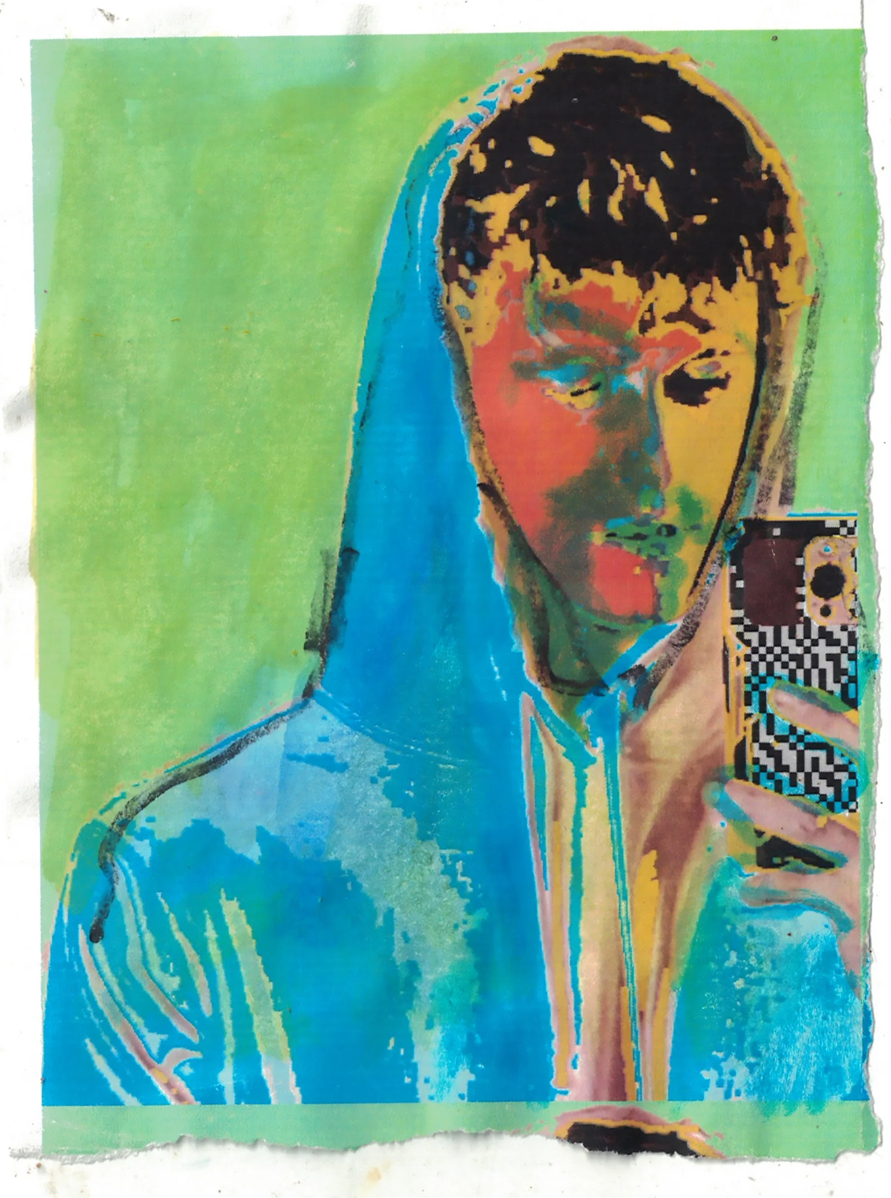 "Man with cellphone", altered digital drawing, 2024