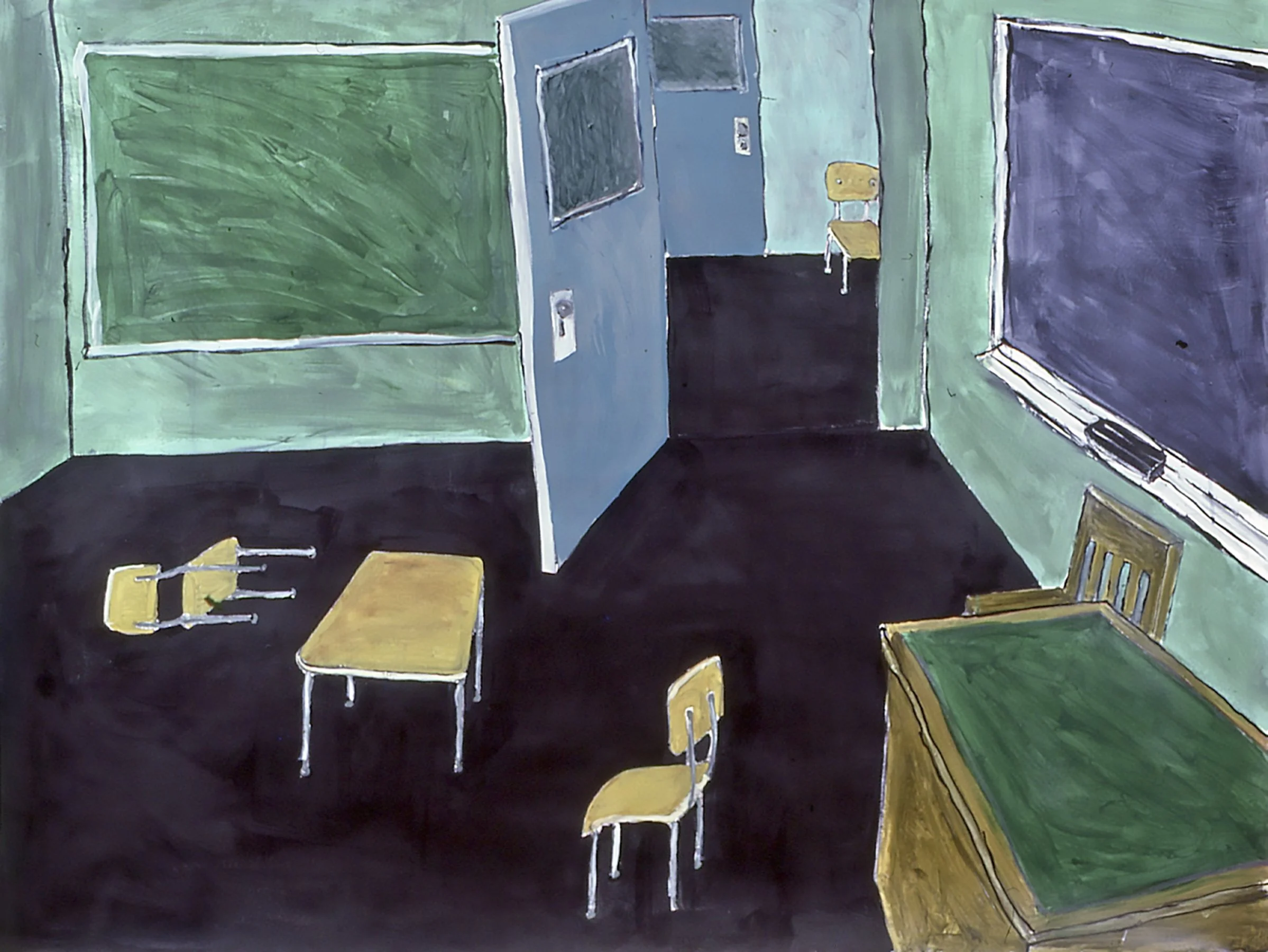 "Schoolroom Interior", acrylic on paper, 38 x 50 inches, 1982