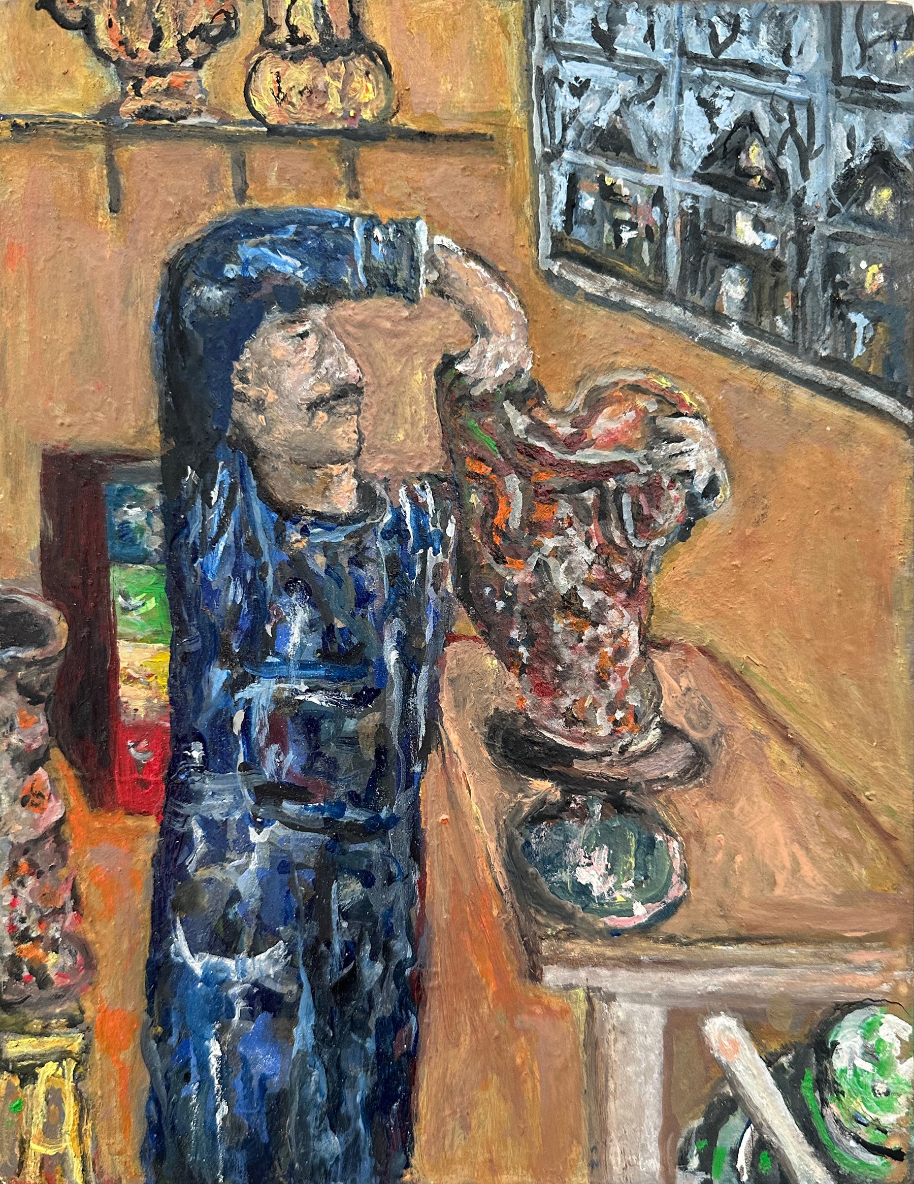 "Pygmalion (portrait of Virgilio Castillo)", oil on wood, 10 x 8 inches, 2023-2024