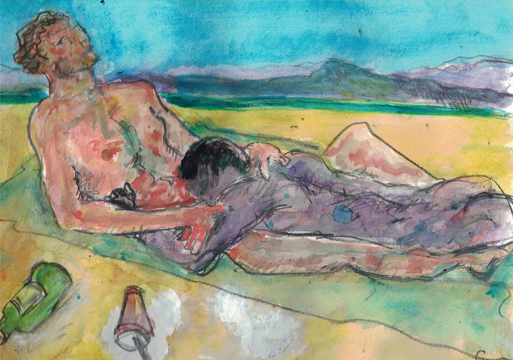 "Sex on the Beach", mixed media on paper, 8 1/2 x 11 inches, 2021