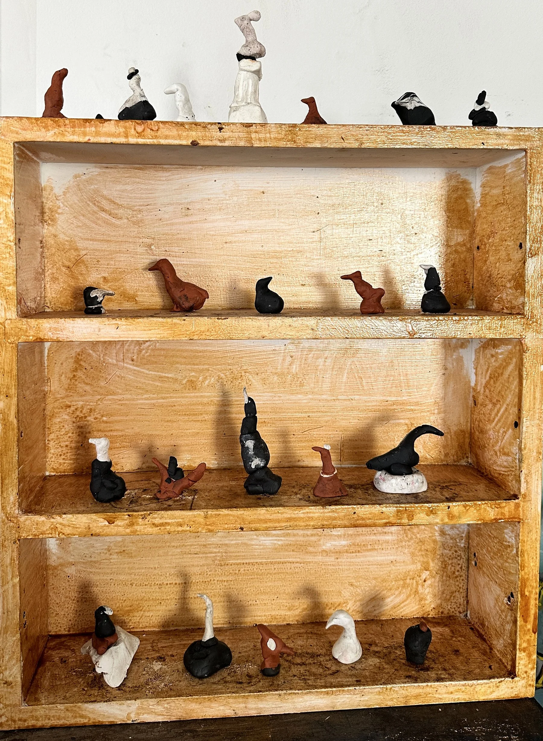 "Bird Lares", mixed media installation, 20 x 18 inches, 2024