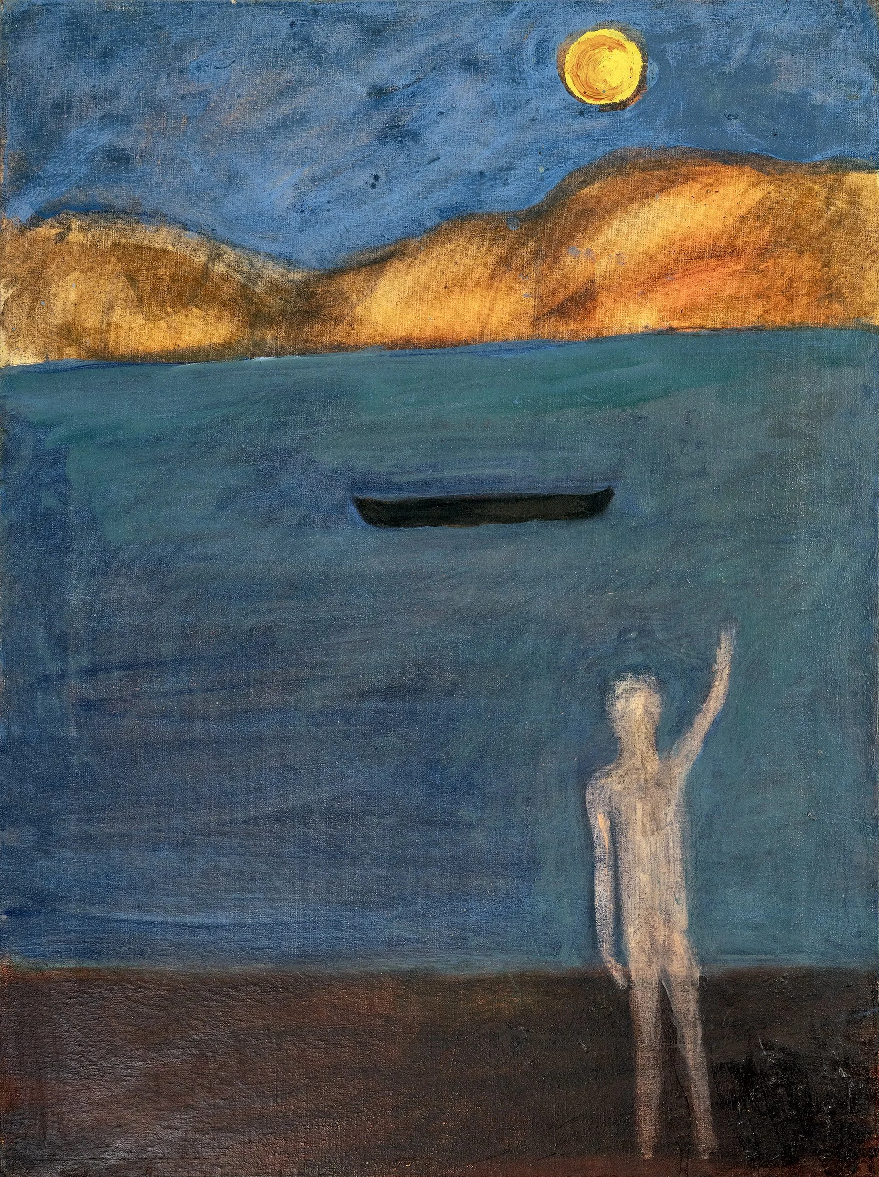 "Hailing a Black Boat Adrift", oil on canvas, 24 x 18 inches, 2019