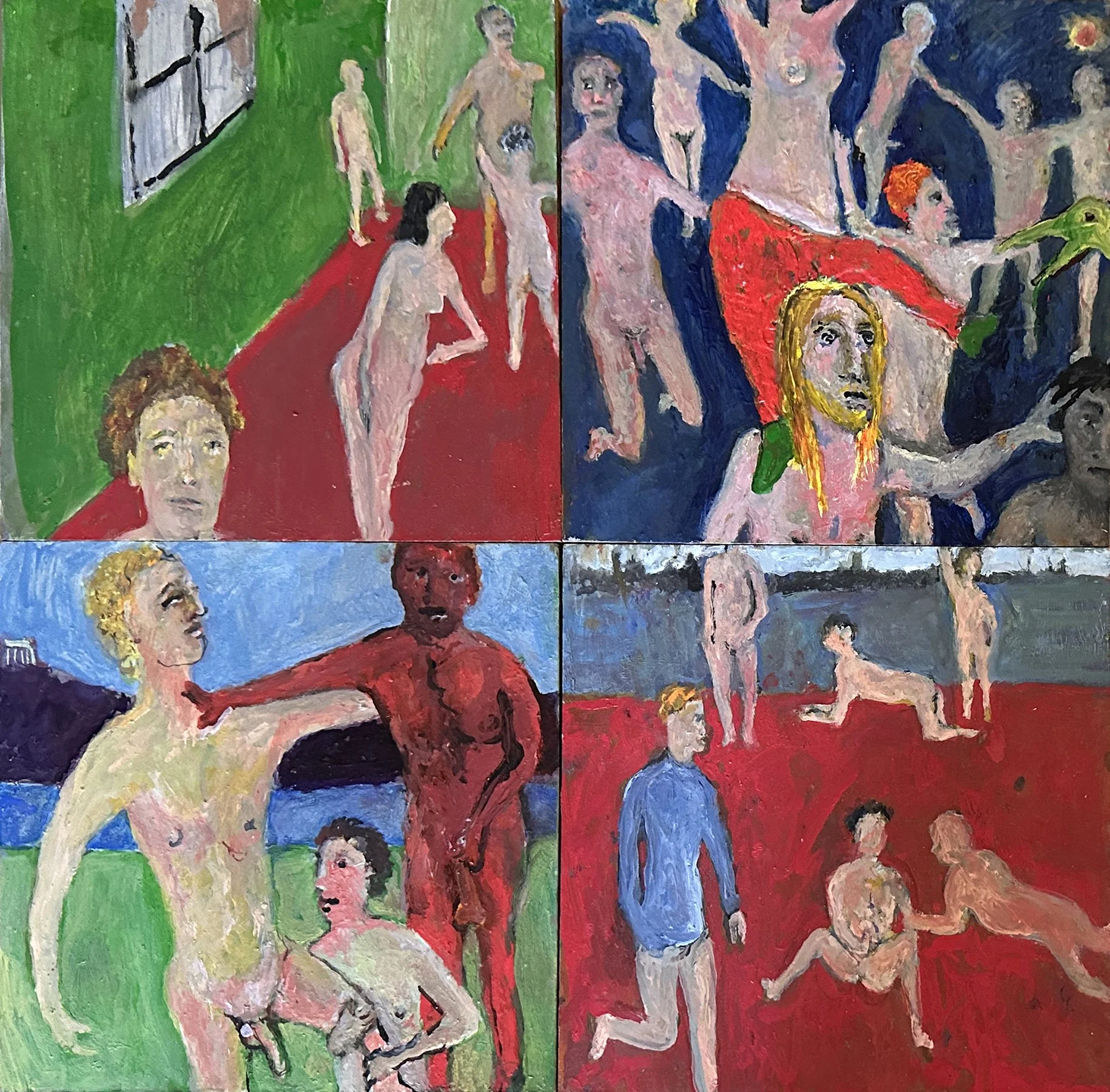 "Postcards from Cythera (Inside/Outside)", oil on wood panels, 20 x 20 inches, 2020-2025