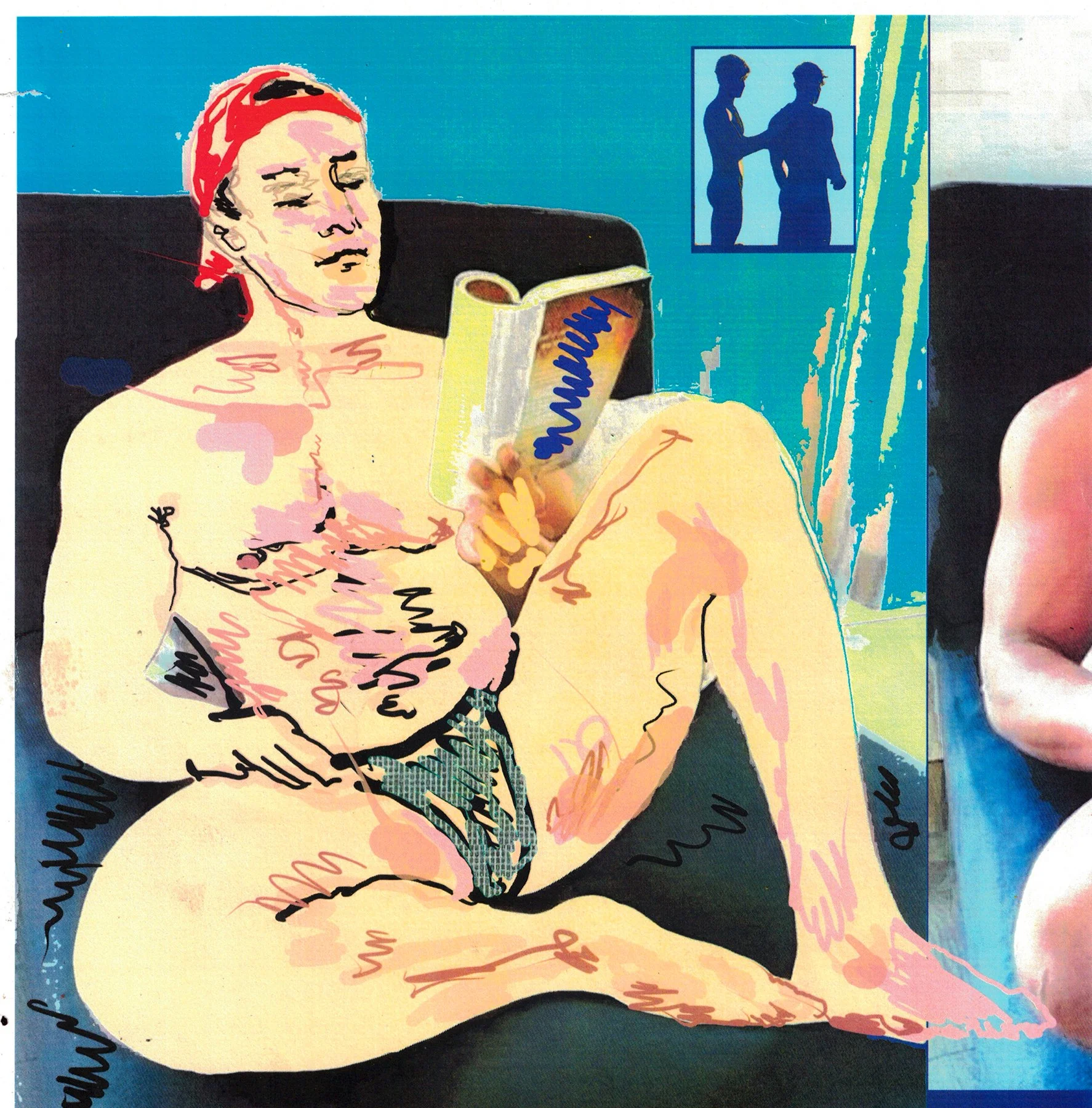 "Man Reading", digital drawing/collage, 2023