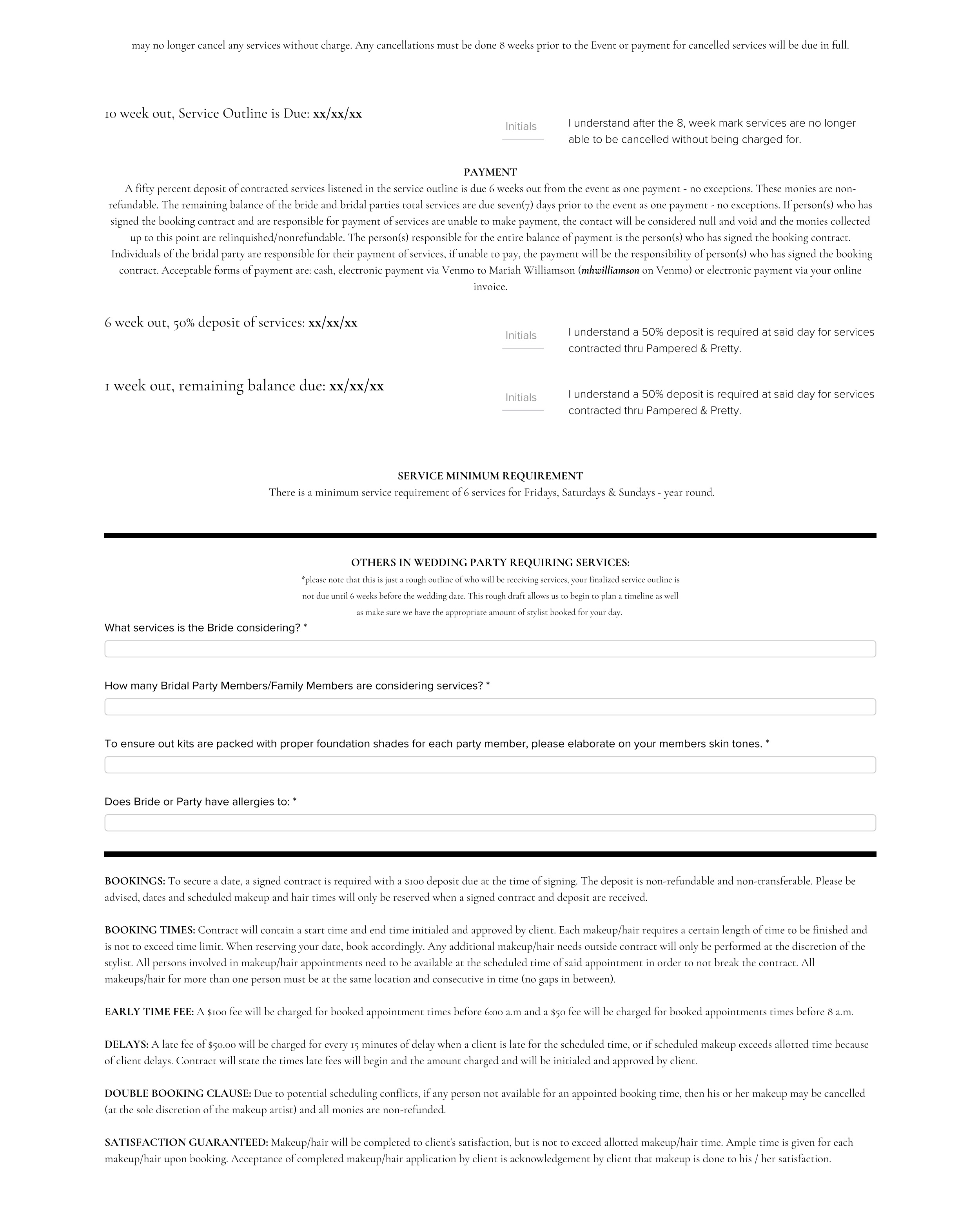 Free Makeup Wedding Contract Templates