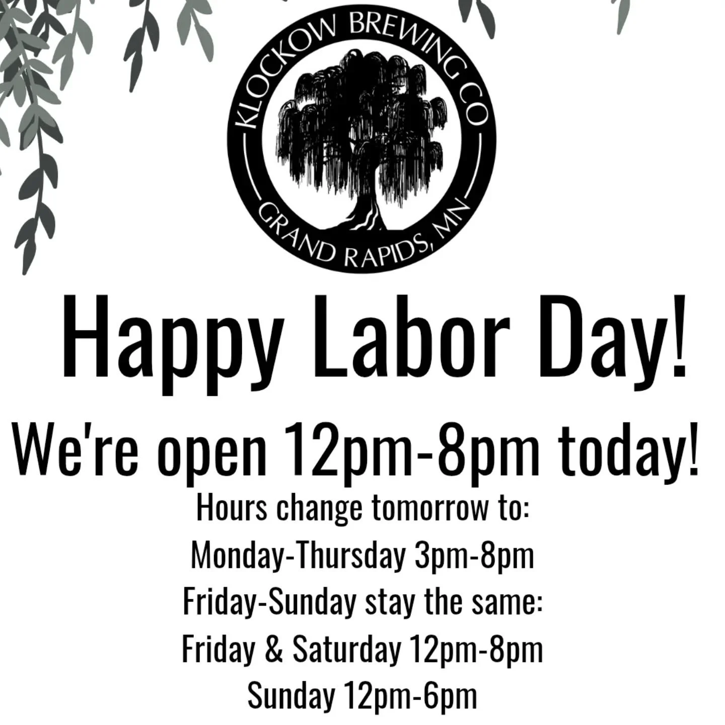 We're open today 12pm-8pm! 
🌲 
Starting tomorrow we're back to opening at 3pm on Monday-Thursday!
✨
No change to Friday-Sunday:
Friday &amp; Saturday: 12pm-8pm 
Sunday: 12pm-6pm
🍻 
Prost!