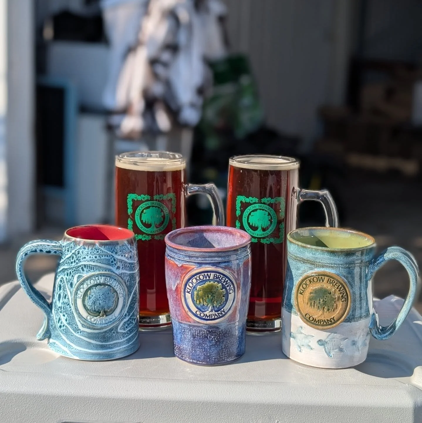Klocktoberfest glassware is out TODAY! We have .5 Liter Tankards with hop vines and our logo for $20 (and a free drink token - fill these glasses all day at Kfest for the price of a regular pint)! And handmade ceramic mugs and glasses for $40 (and a 