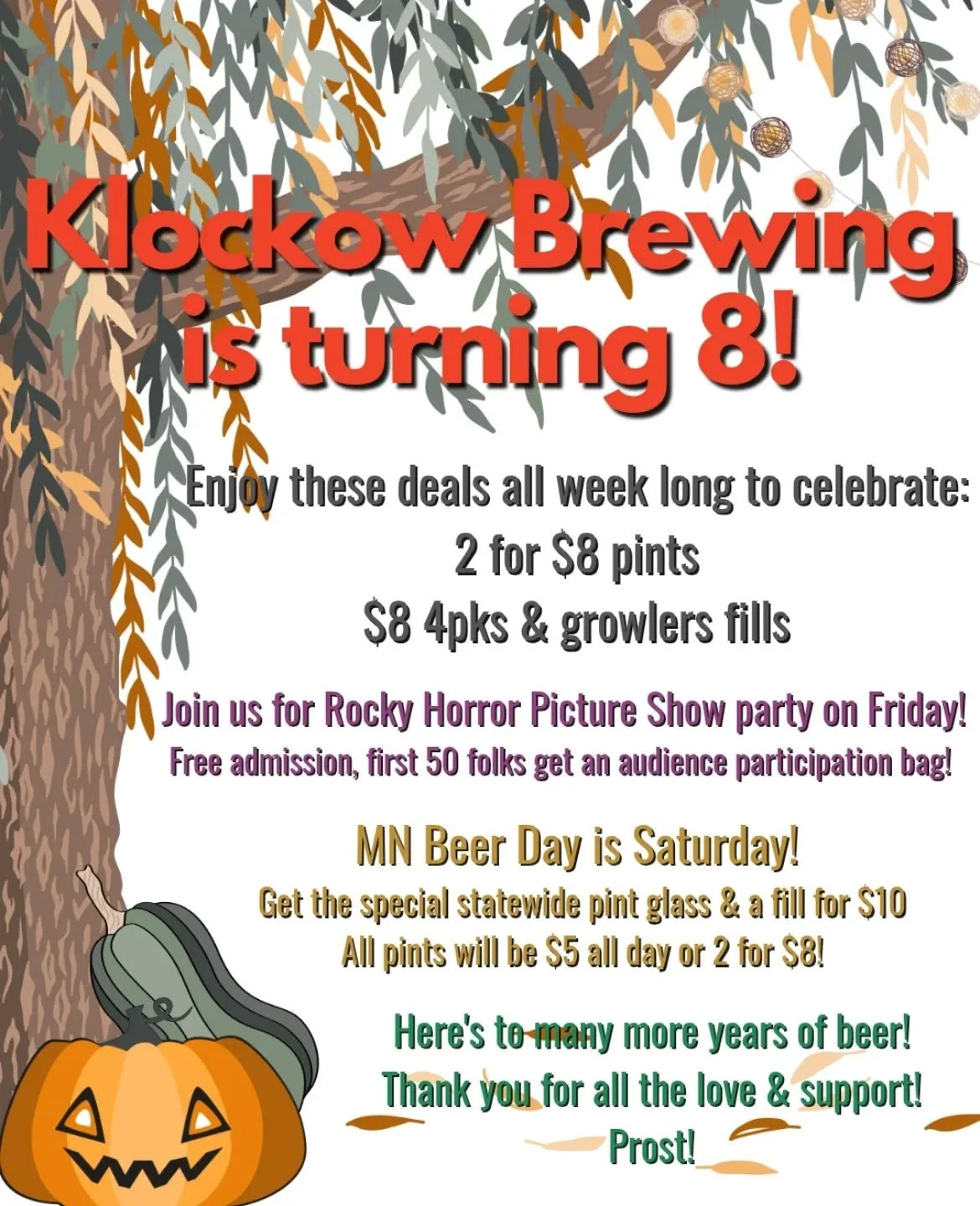 We're officially 8 years old this week! Thank you all for buying our beer &amp; hanging out in our taproom! There would be no us without you! We appreciate all of your love and encouragement for our small, family-run business! 
🍻 
We have a deal on 