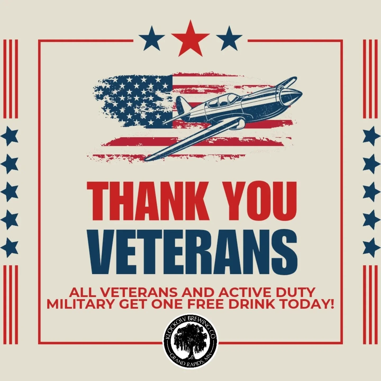 Thank you for your service veterans and active duty military! Stop by for a free drink on us today! 🇺🇸