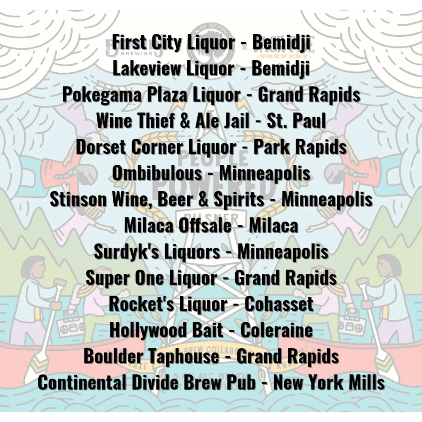 People Powered Pils Places! Go grab some 4 packs or get it on tap at Continental Divide in New York Mills, Jack Pine in Baxter, Bemidji Brewing, Boulder Tap House GR or our taproom! 💃🕺🍻