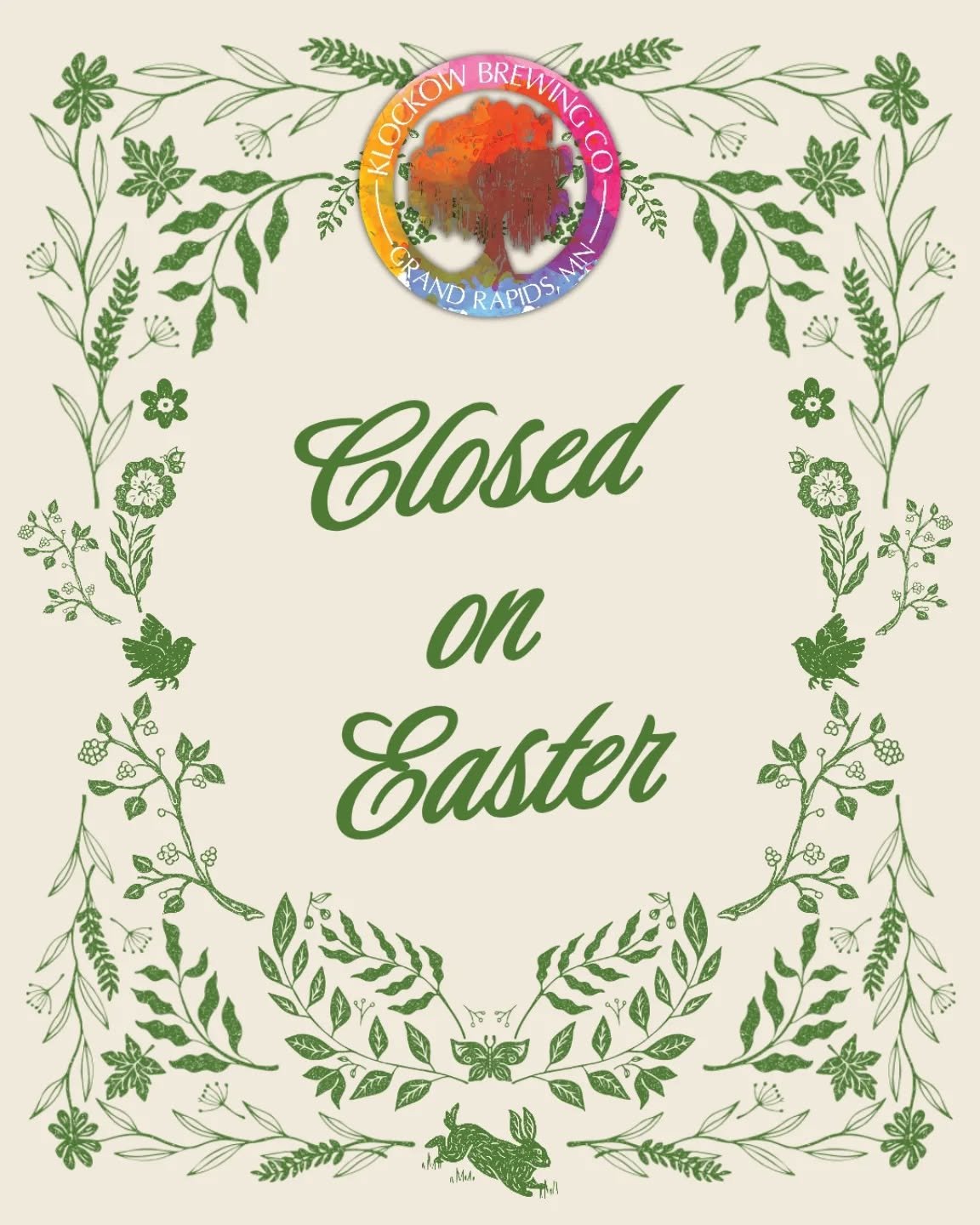 Happy Easter to those that celebrate! We will be closed for the day. We'll be open regular hours today (Friday), Saturday, and Monday on! 🍻🥚🐣