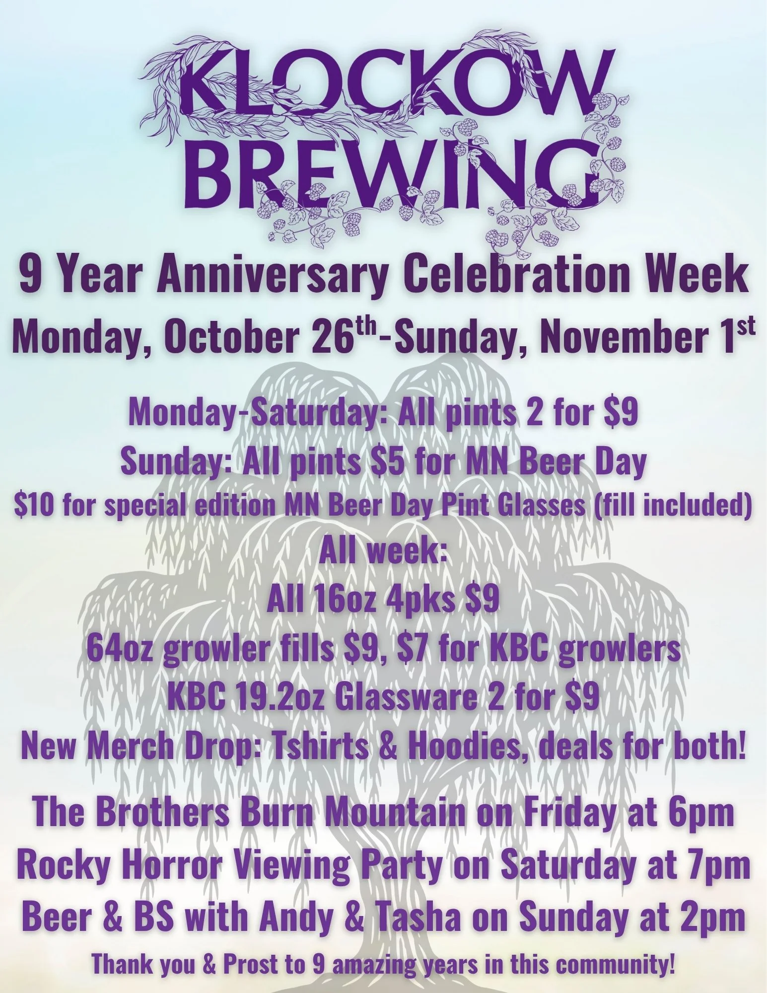 Klockow Brewing Company 9 Year Anniversary Celebration Week