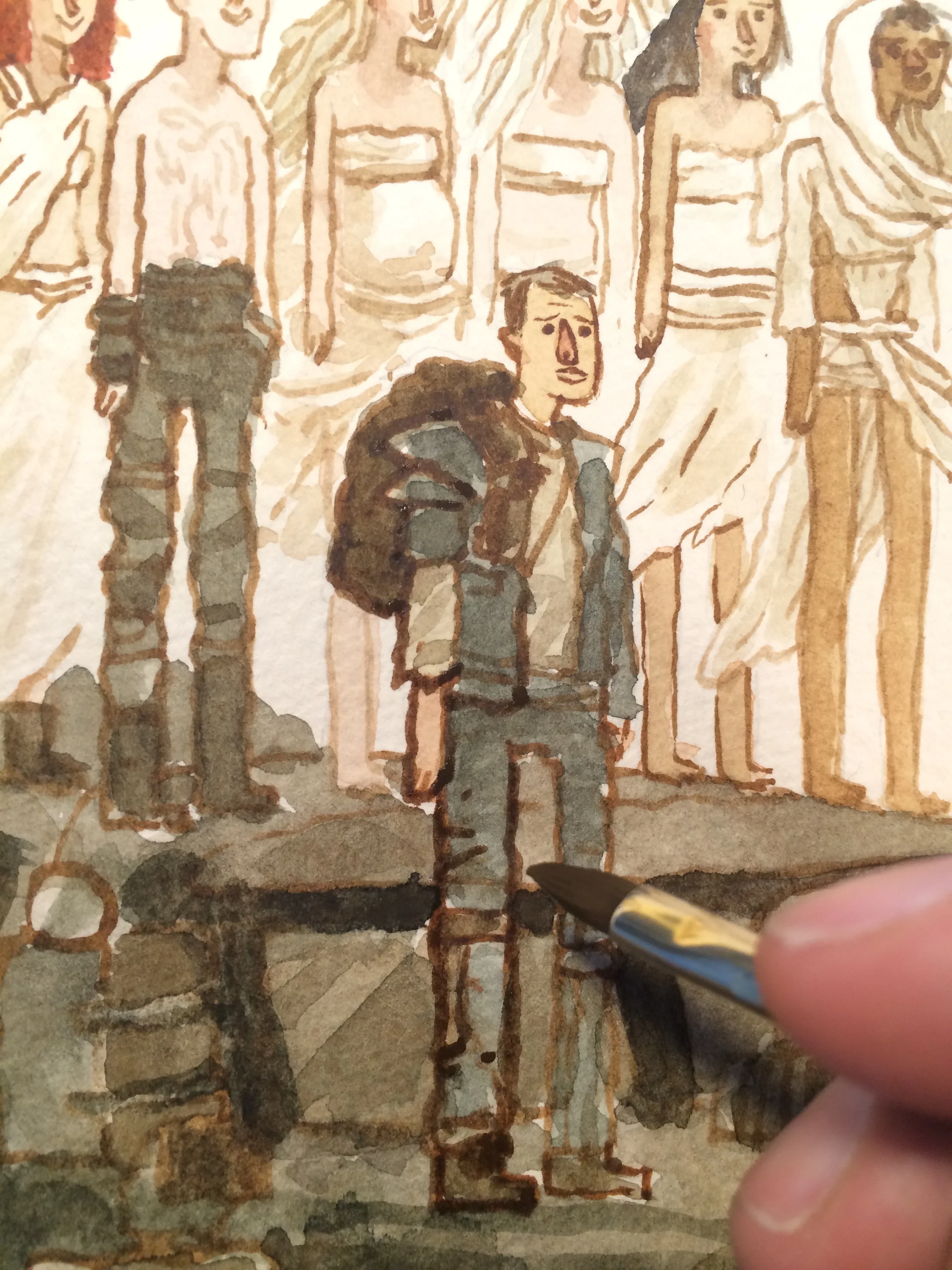 Everything needed to be darkened at this point. Even the linework. I usually just darken the outlines and leave the inner lines lighter. It holds the drawing together better.